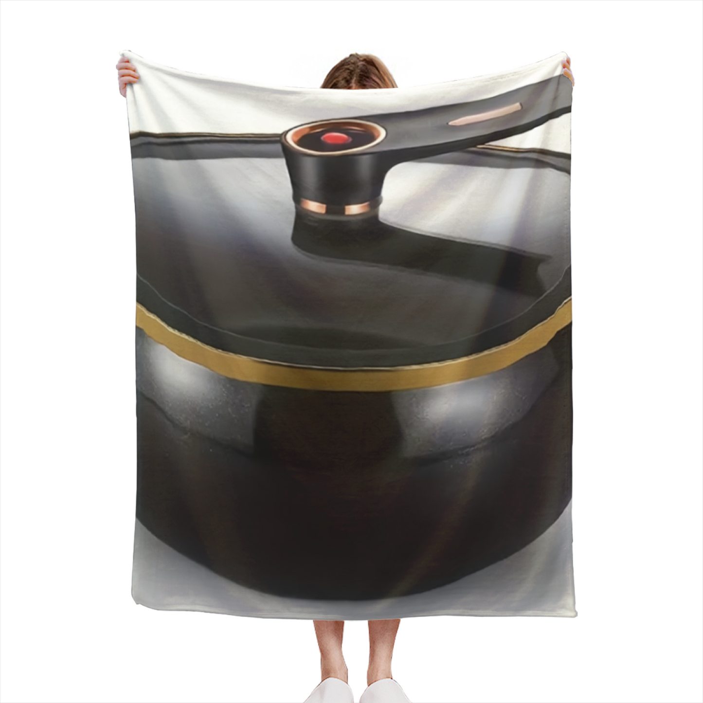 Modern Turntable Flannel Throw Blanket ¨C Black and Gold Record Player Design