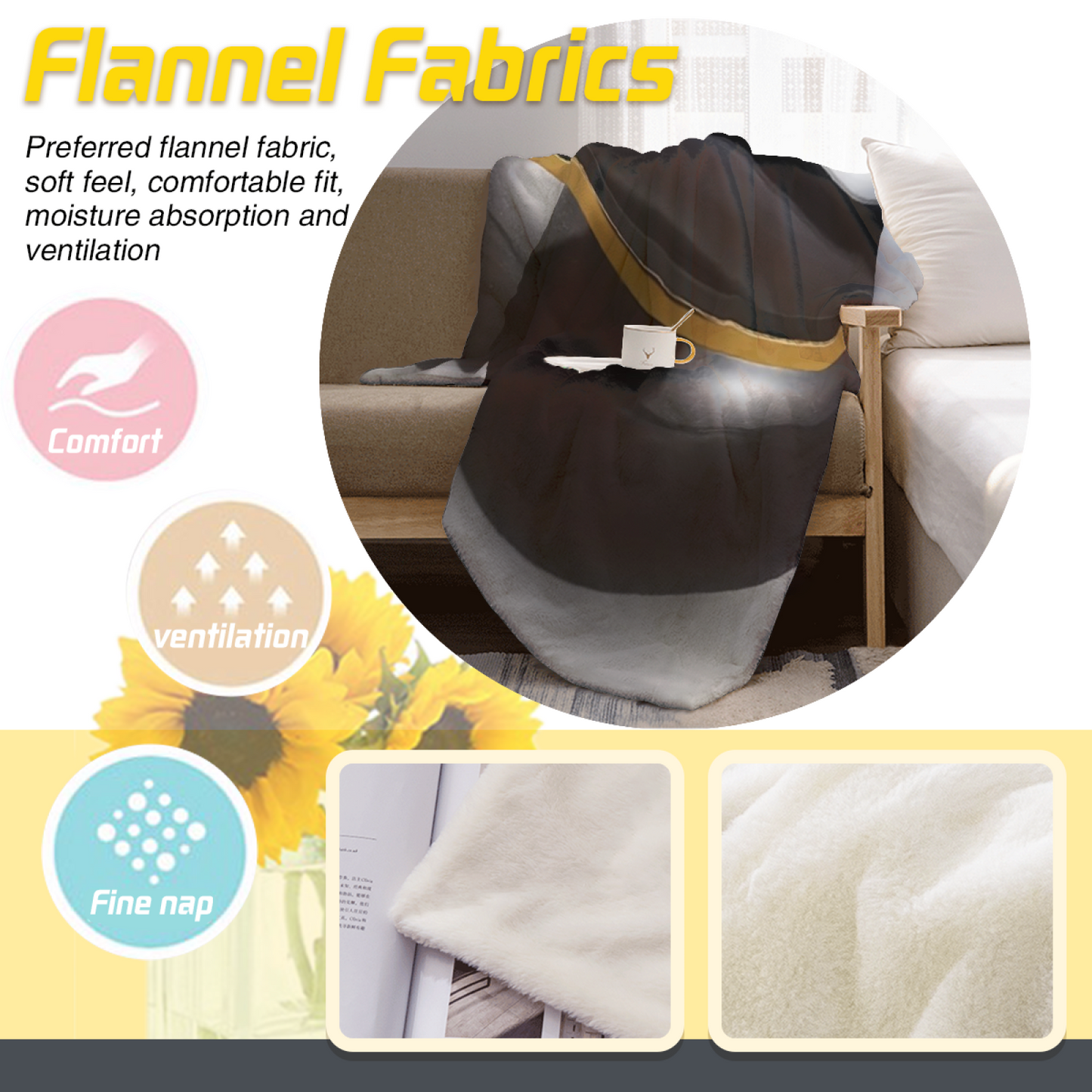 Modern Turntable Flannel Throw Blanket ¨C Black and Gold Record Player Design