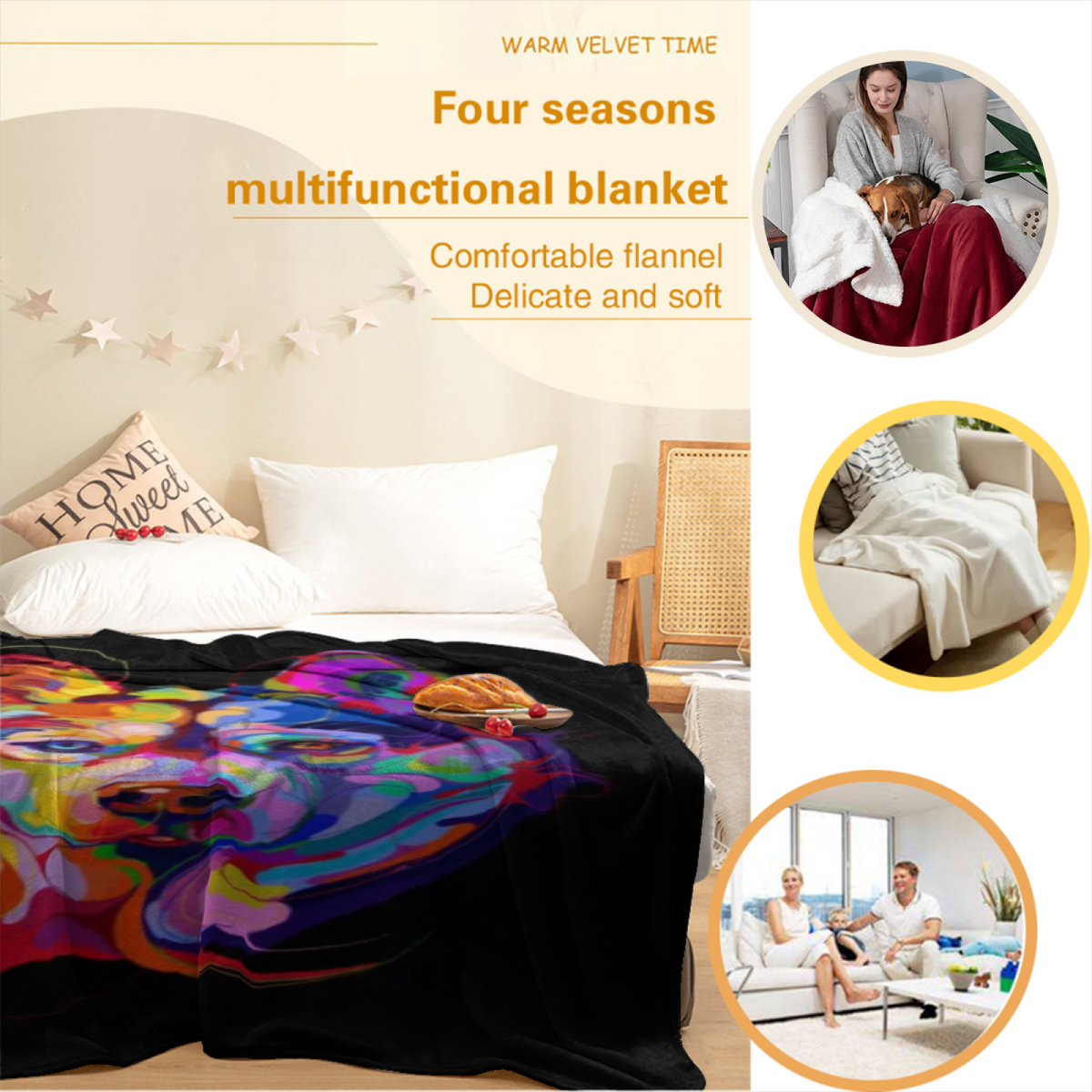 Celestial Blossom Pastel Multicolor Modern Art Decorative Flannel Blanket