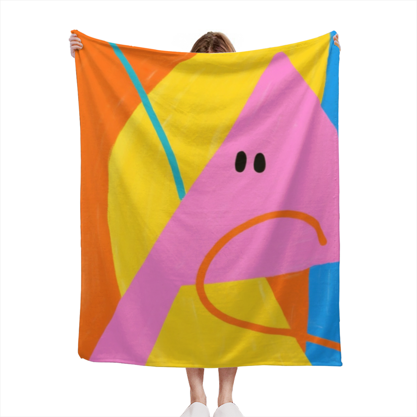 Pink Geometric Abstract Character Throw Blanket ¨C Colorful Modern Art Printed Cozy Blanket