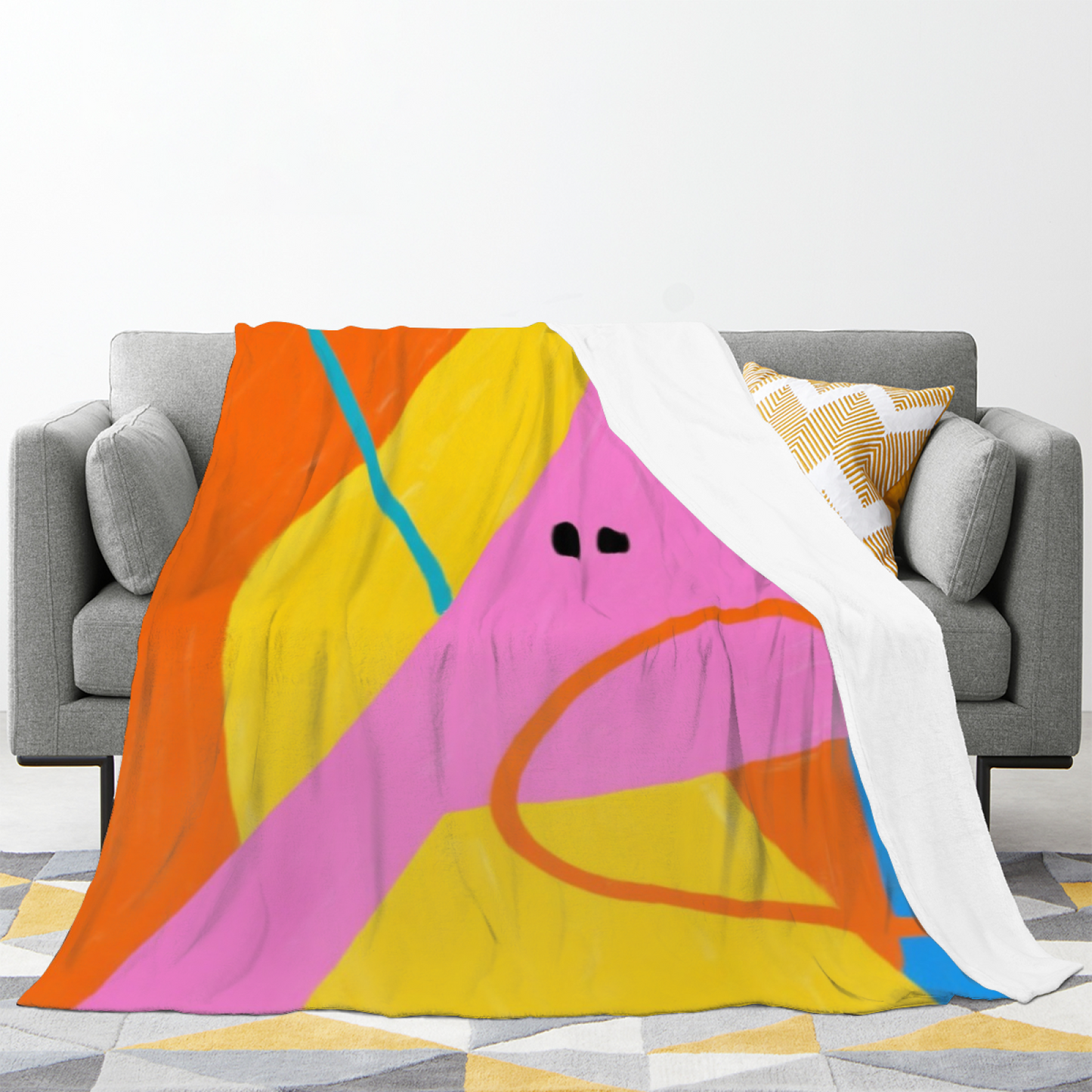 Pink Geometric Abstract Character Throw Blanket ¨C Colorful Modern Art Printed Cozy Blanket