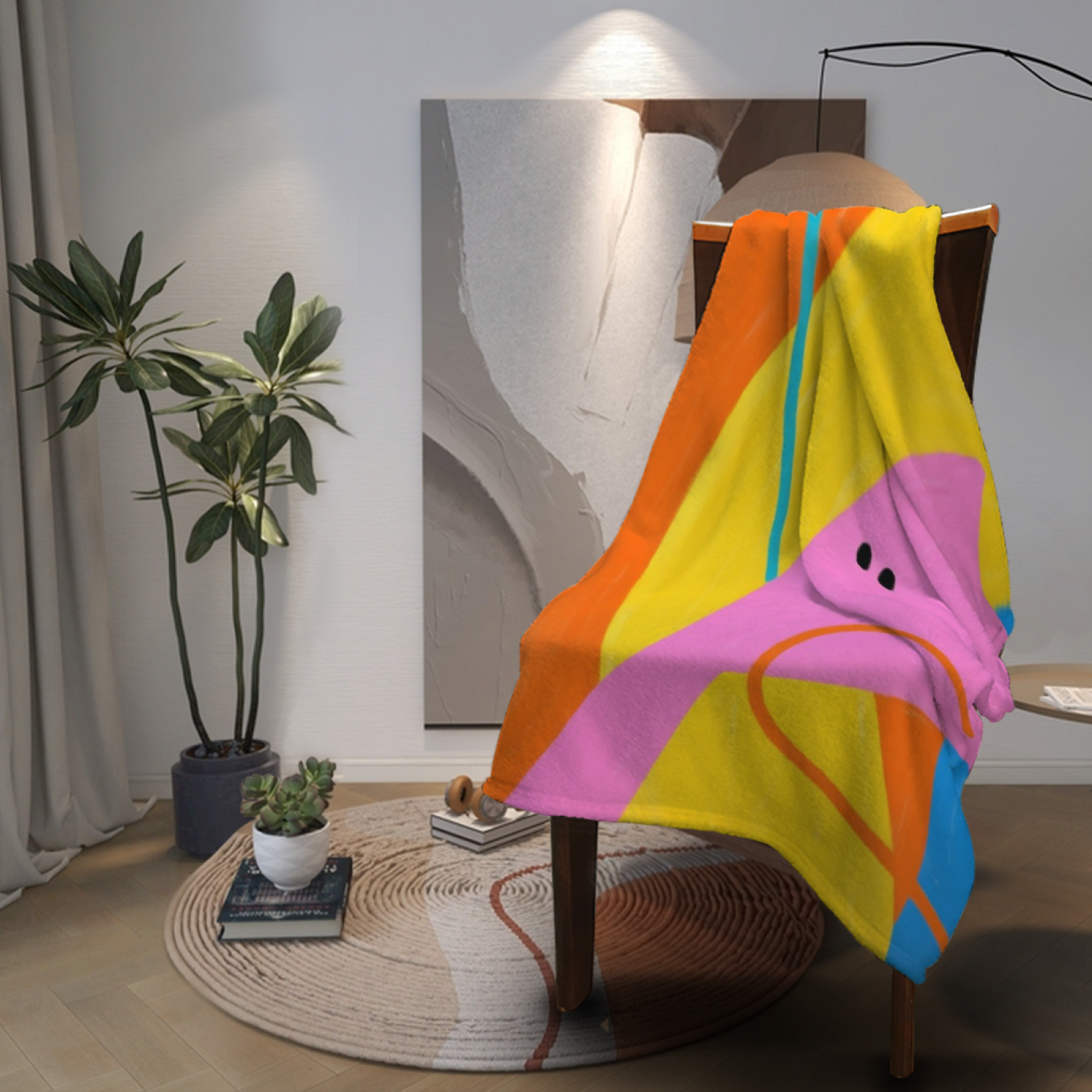 Pink Geometric Abstract Character Throw Blanket ¨C Colorful Modern Art Printed Cozy Blanket