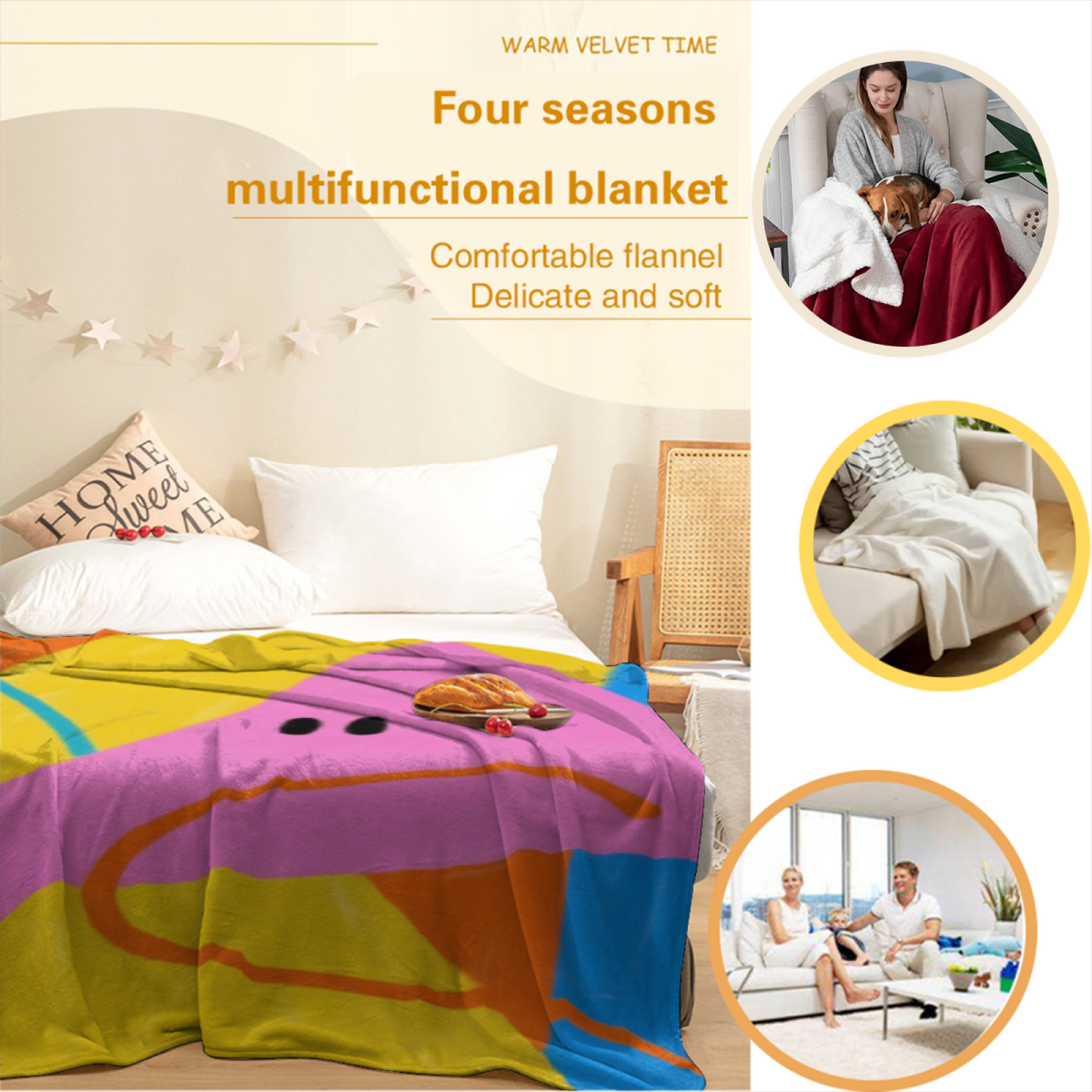 Pink Geometric Abstract Character Throw Blanket ¨C Colorful Modern Art Printed Cozy Blanket