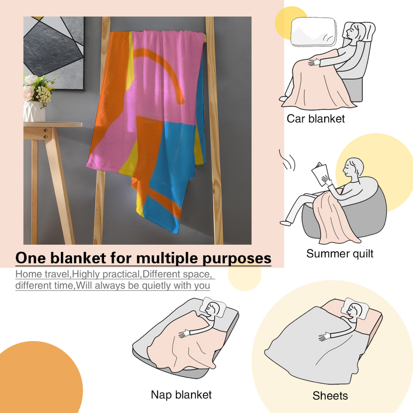 Pink Geometric Abstract Character Throw Blanket ¨C Colorful Modern Art Printed Cozy Blanket
