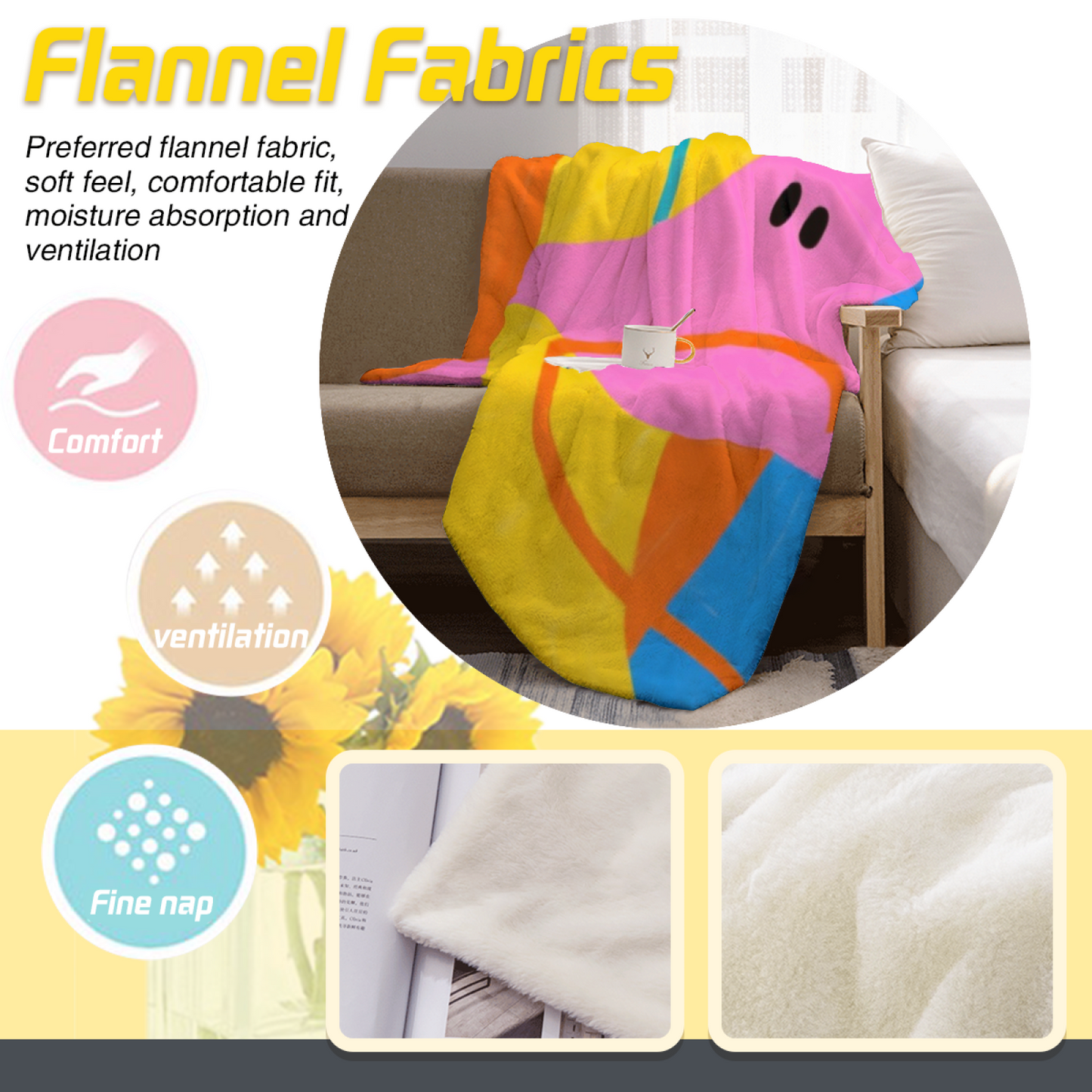 Pink Geometric Abstract Character Throw Blanket ¨C Colorful Modern Art Printed Cozy Blanket