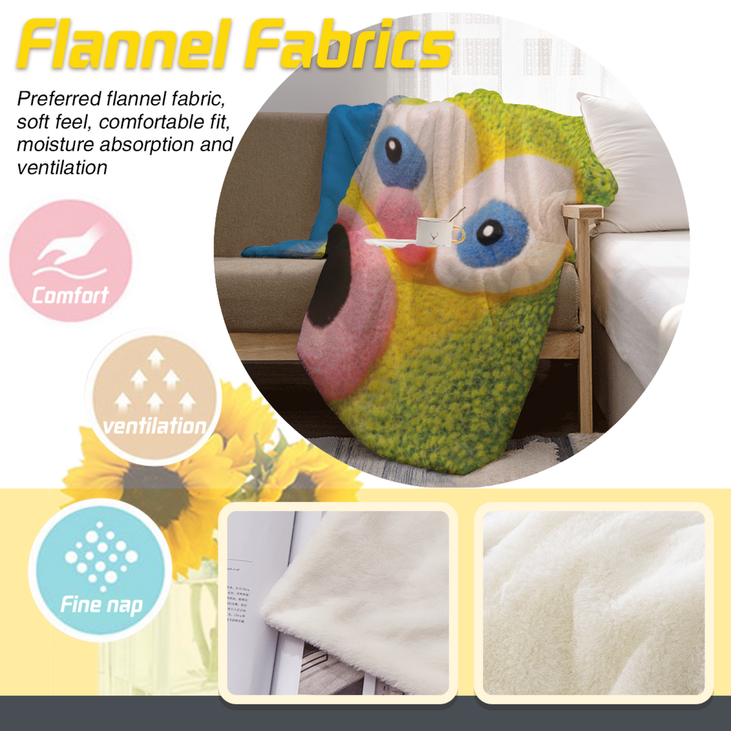 Funny Green Fuzzy Character Throw Blanket ¨C Cute Cartoon Face Printed Cozy Blanket