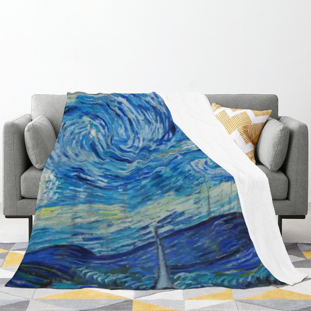 Coastal Cove Muted Sage Art Flannel Throw Blanket