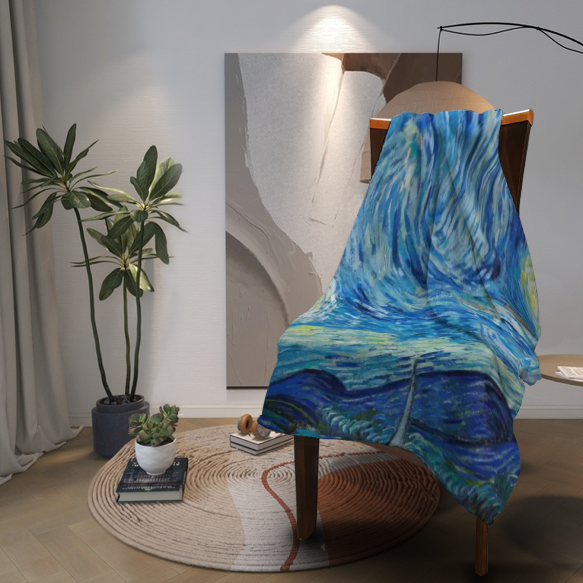 Coastal Cove Muted Sage Art Flannel Throw Blanket