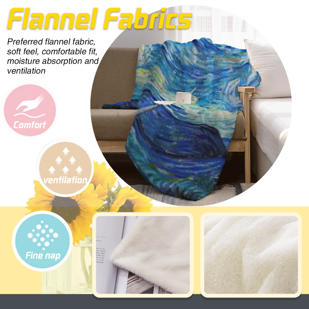 Coastal Cove Muted Sage Art Flannel Throw Blanket