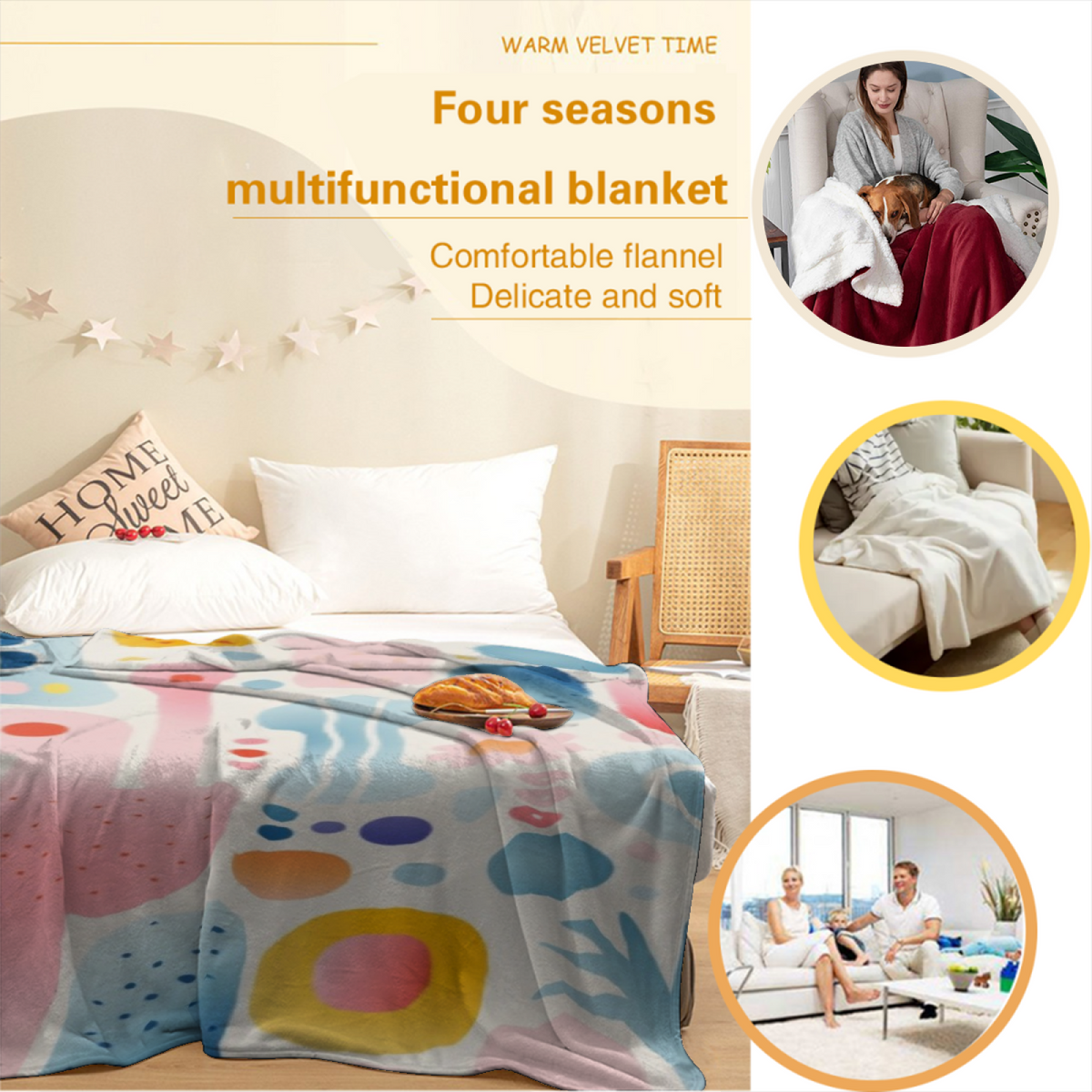 Creamy Ivory Moonbeam Ripple Lightweight Flannel Throw ¨C Contemporary Pattern