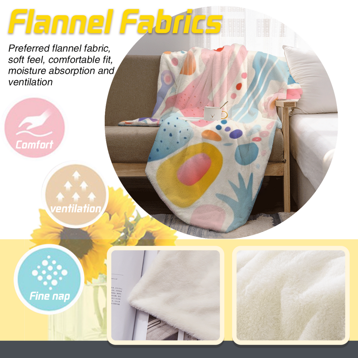 Creamy Ivory Moonbeam Ripple Lightweight Flannel Throw ¨C Contemporary Pattern