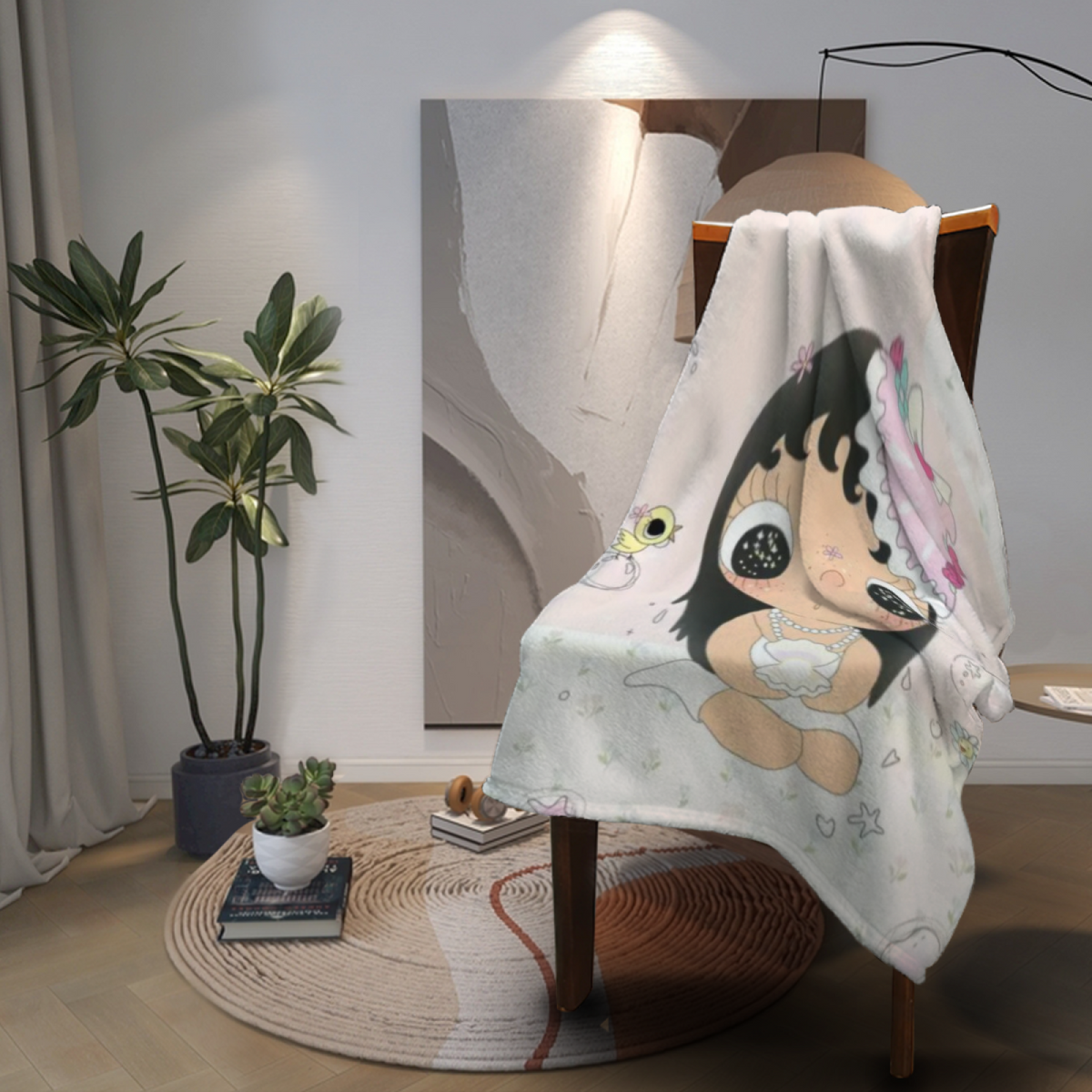 Copper Nectar Pastel Multicolor Modern Art Flannel Throw Blanket