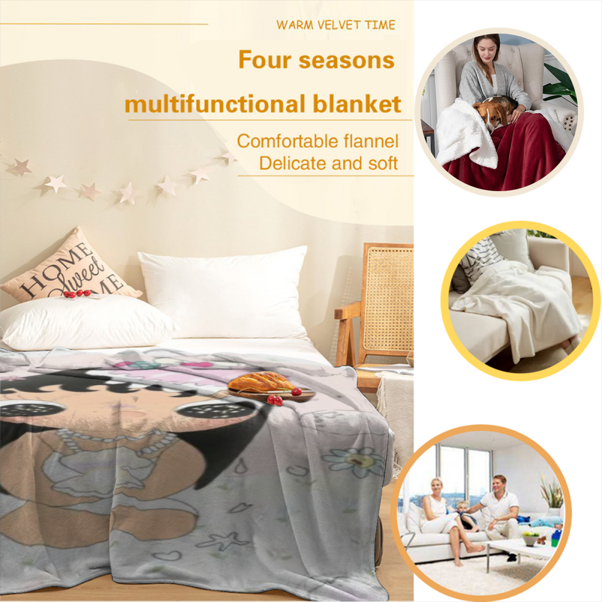 Copper Nectar Pastel Multicolor Modern Art Flannel Throw Blanket