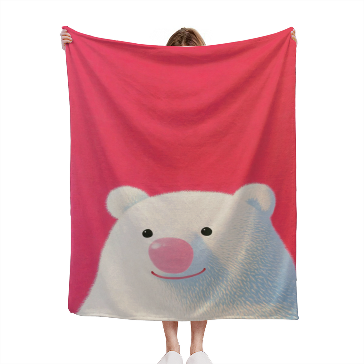 Cute White Bear Flannel Throw Blanket ¨C Pink Background Adorable Animal Design