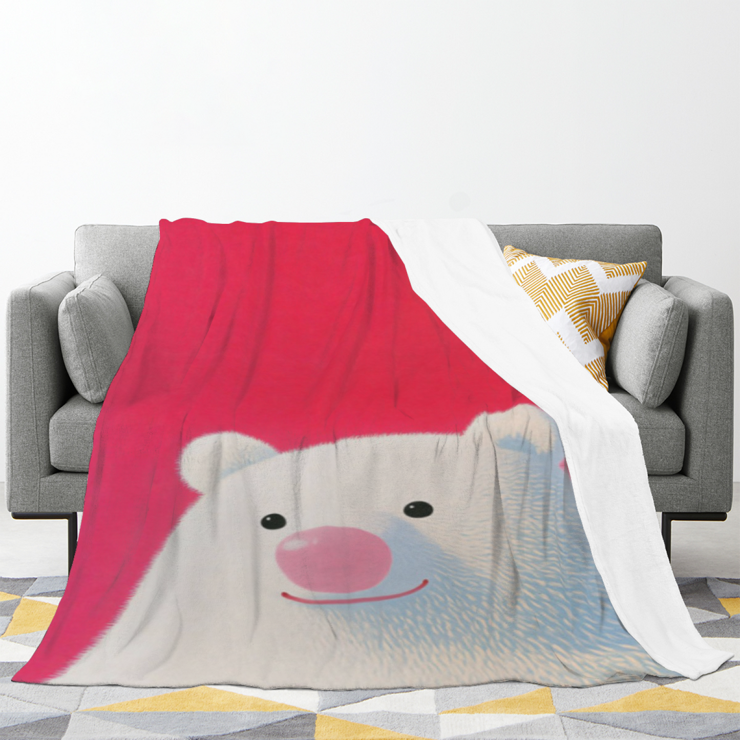 Cute White Bear Flannel Throw Blanket ¨C Pink Background Adorable Animal Design