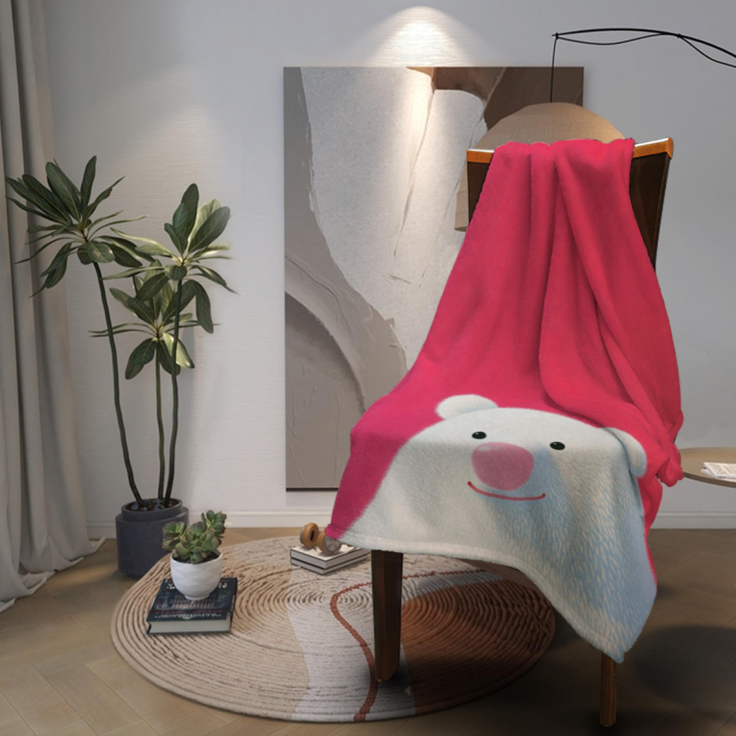 Cute White Bear Flannel Throw Blanket ¨C Pink Background Adorable Animal Design