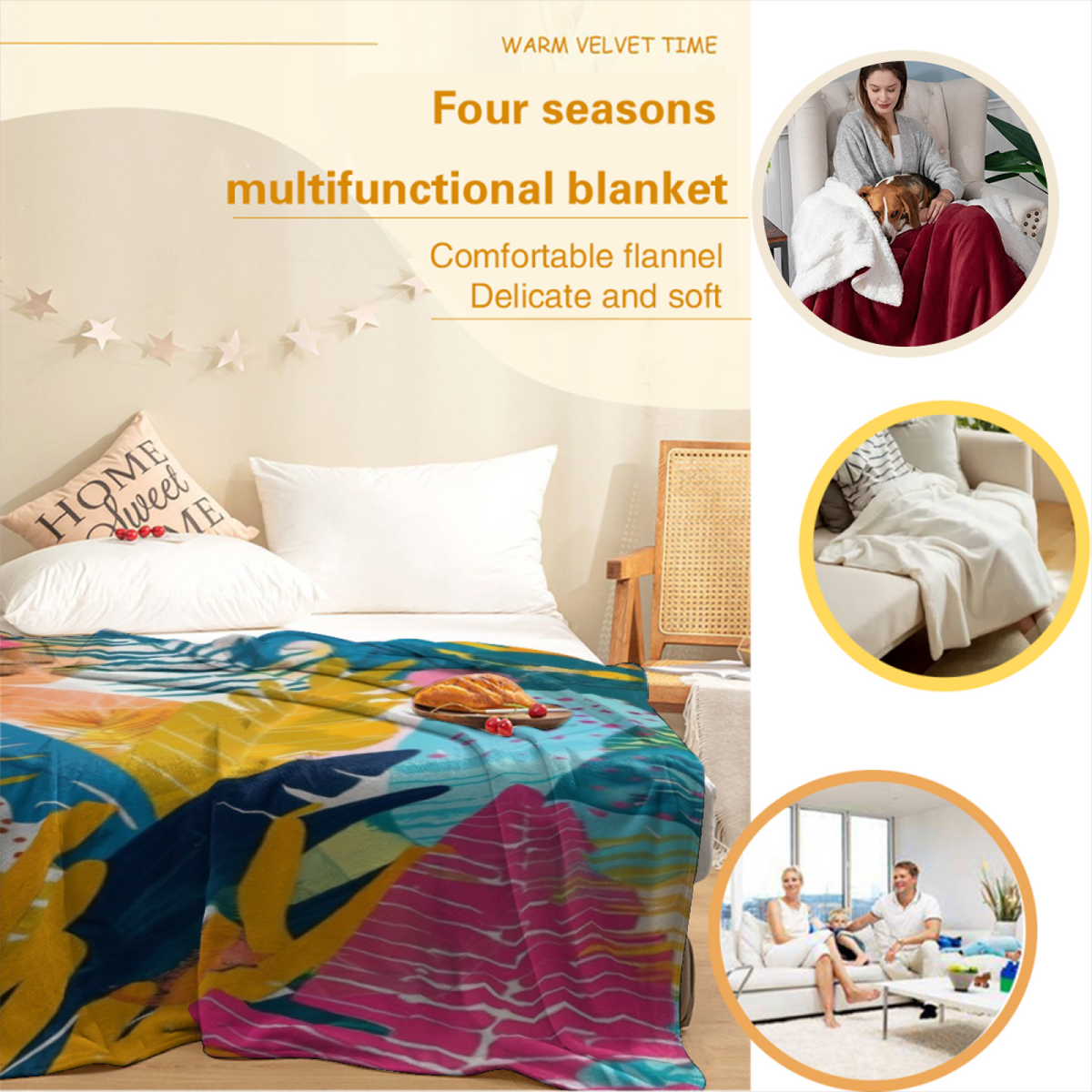Cozy Soft Neutral Dawn Mosaic Cozy Flannel Bed Blanket