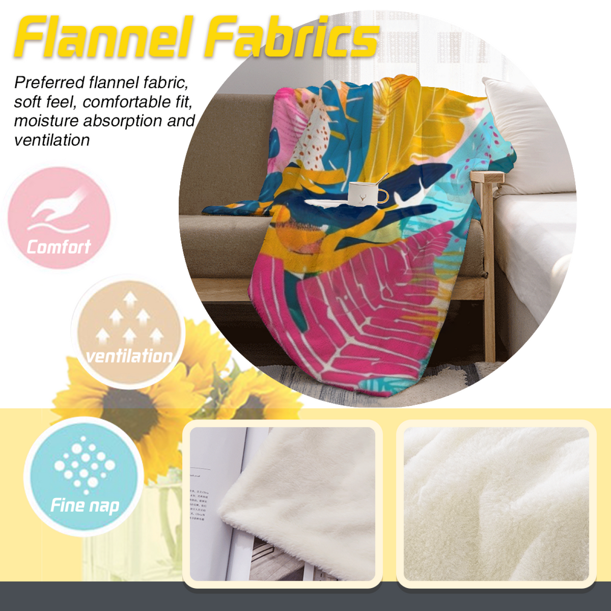 Cozy Soft Neutral Dawn Mosaic Cozy Flannel Bed Blanket