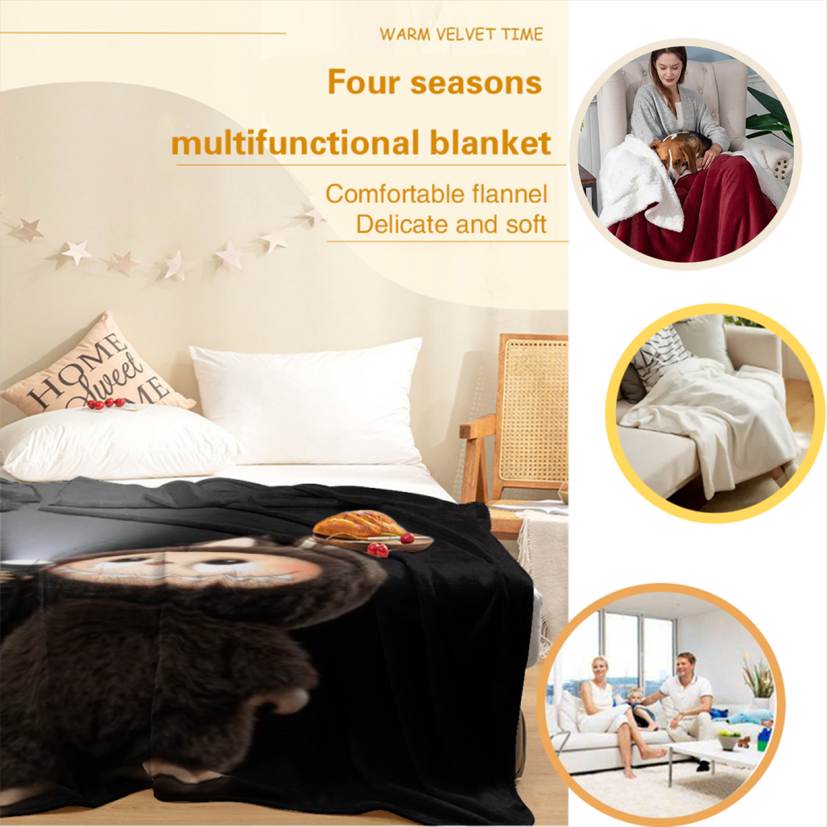 Decorative Flannel Blanket with Gilded Cove Cozy Cottage Artwork