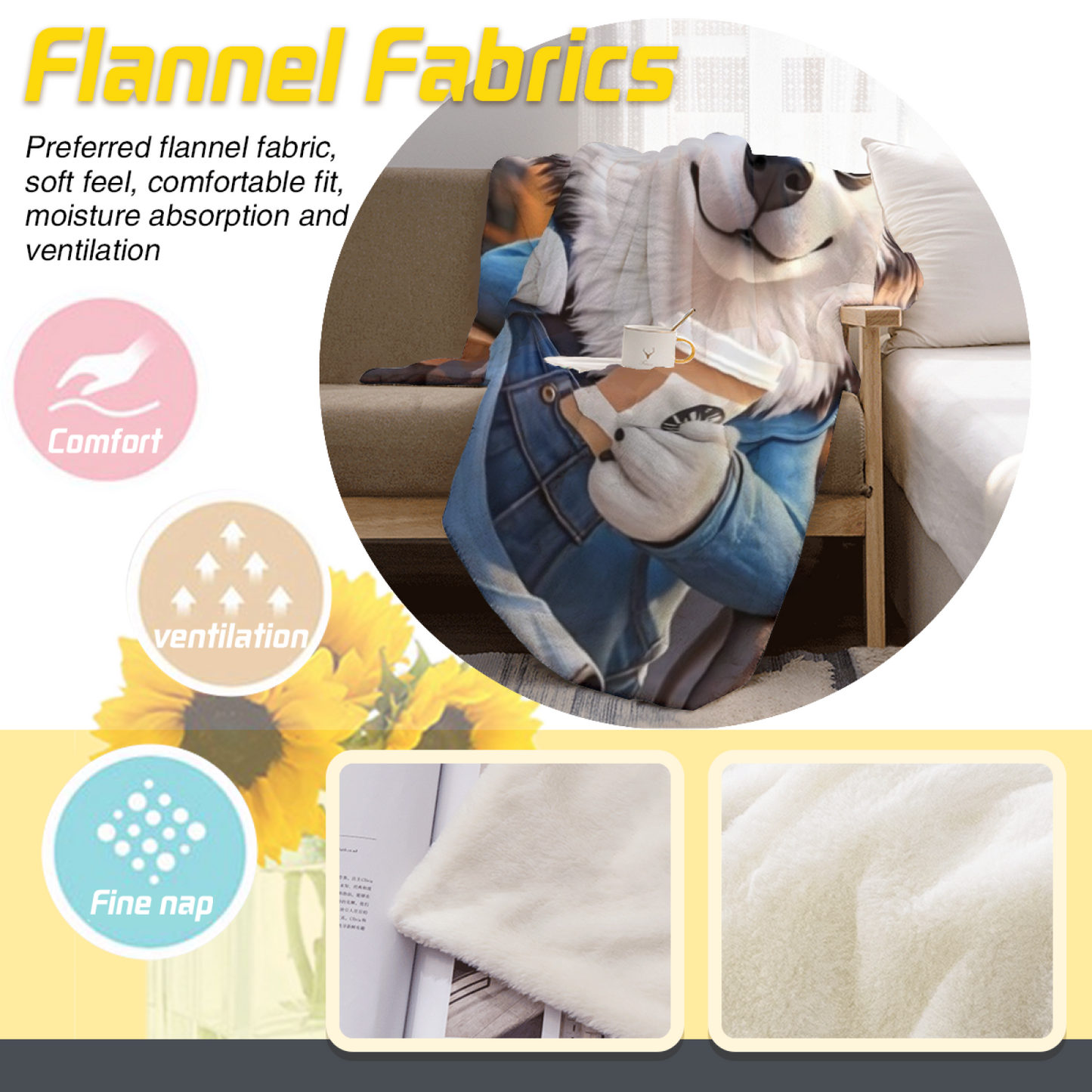 Cool Husky Dog Flannel Throw Blanket ¨C Sunglasses and Coffee Shop Style