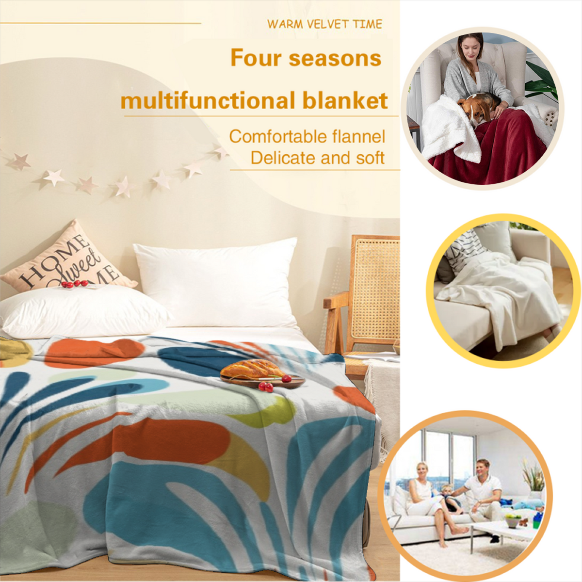 Eclectic Design Festival Nectar Soft Neutral Cozy Flannel Bed Blanket