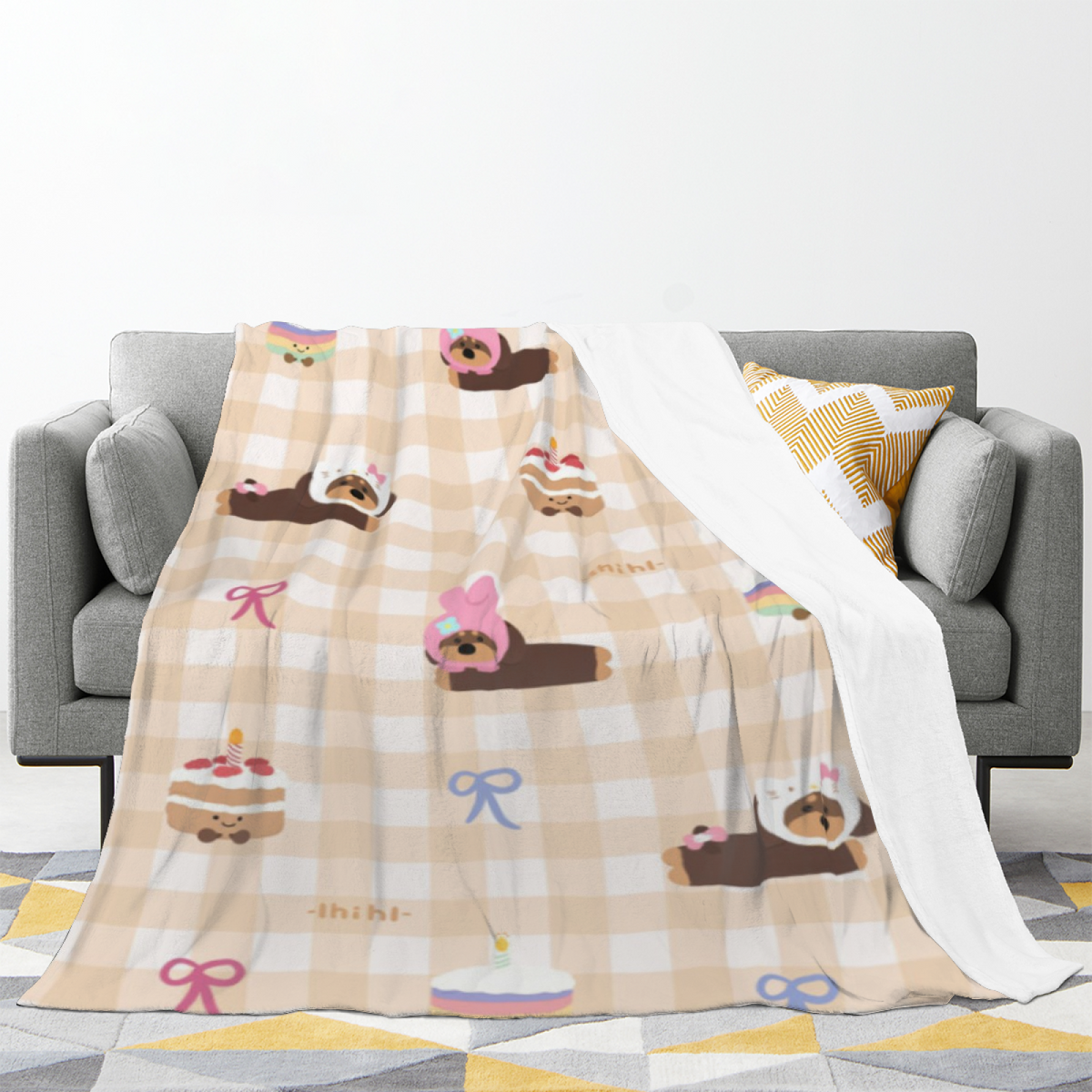 Evergreen & Nectar Playful Graphic Plush Flannel Throw