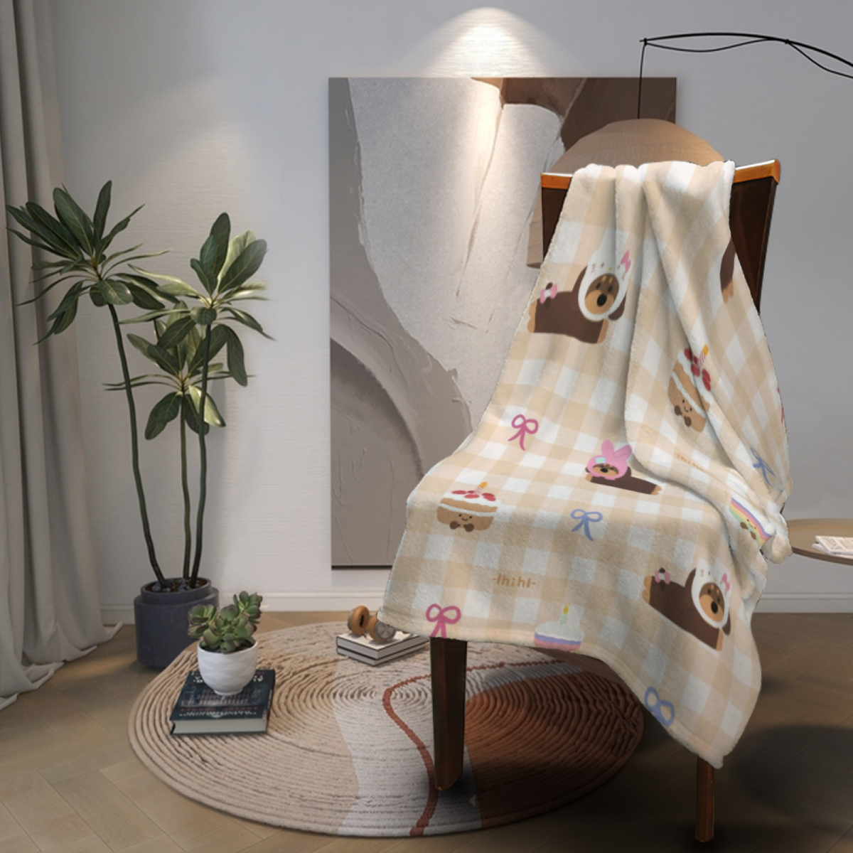 Evergreen & Nectar Playful Graphic Plush Flannel Throw