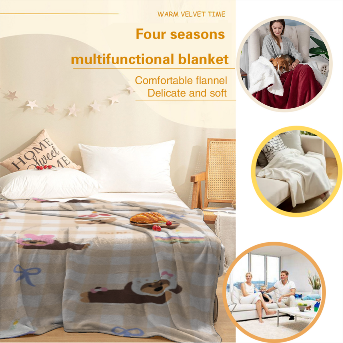 Evergreen & Nectar Playful Graphic Plush Flannel Throw