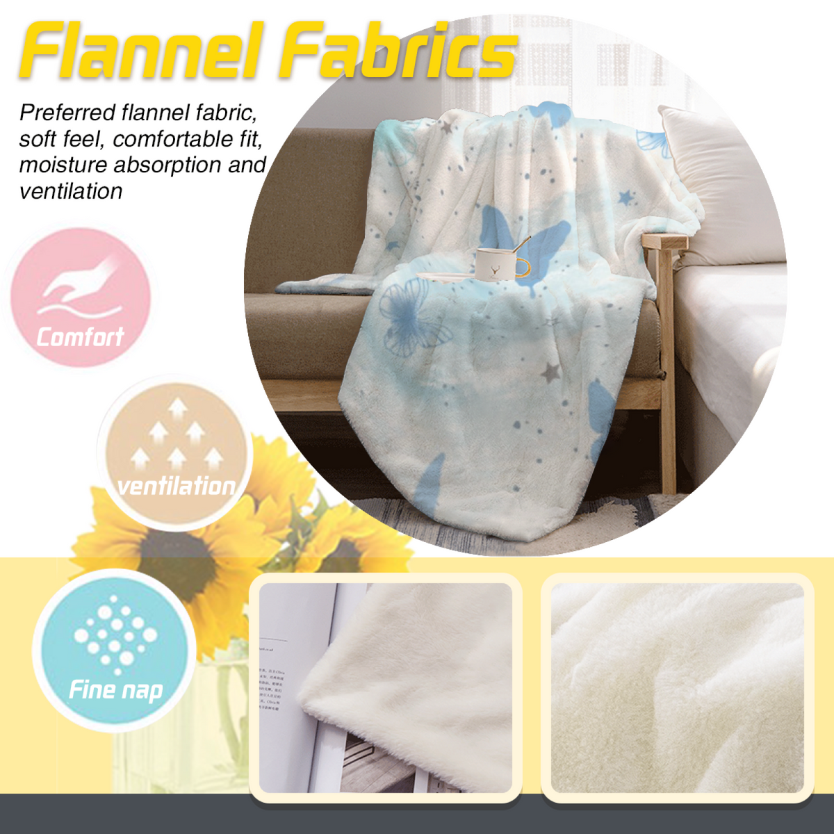 Eclectic Design Marigold Daydream Creamy Ivory Flannel Sofa Throw