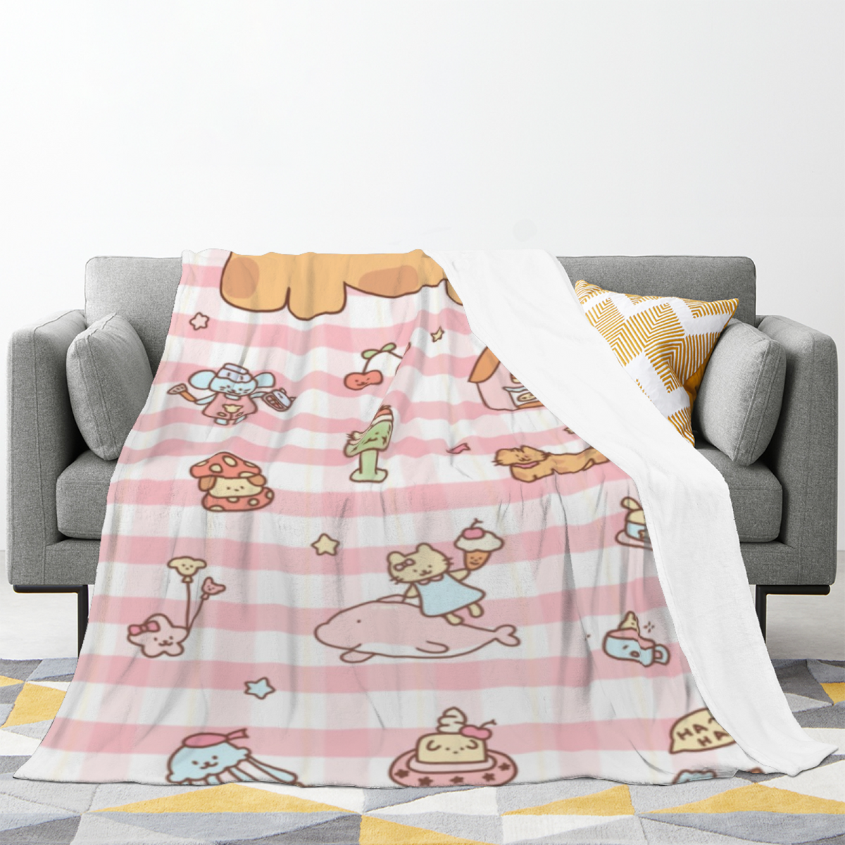 Retro Ivory Silver Charm Flannel Throw Blanket