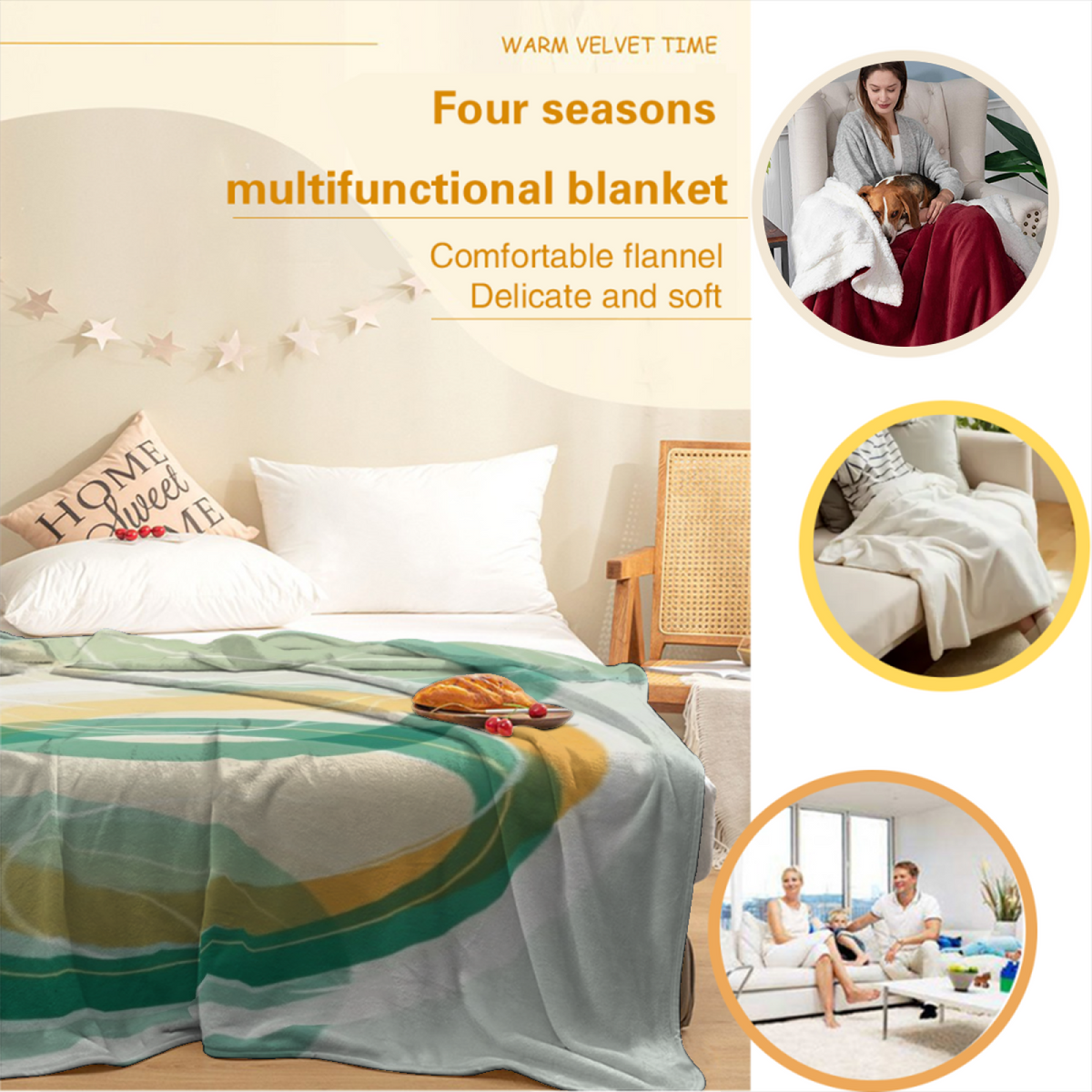 Moonlit Echo Soft Neutral Bohemian Lightweight Flannel Throw