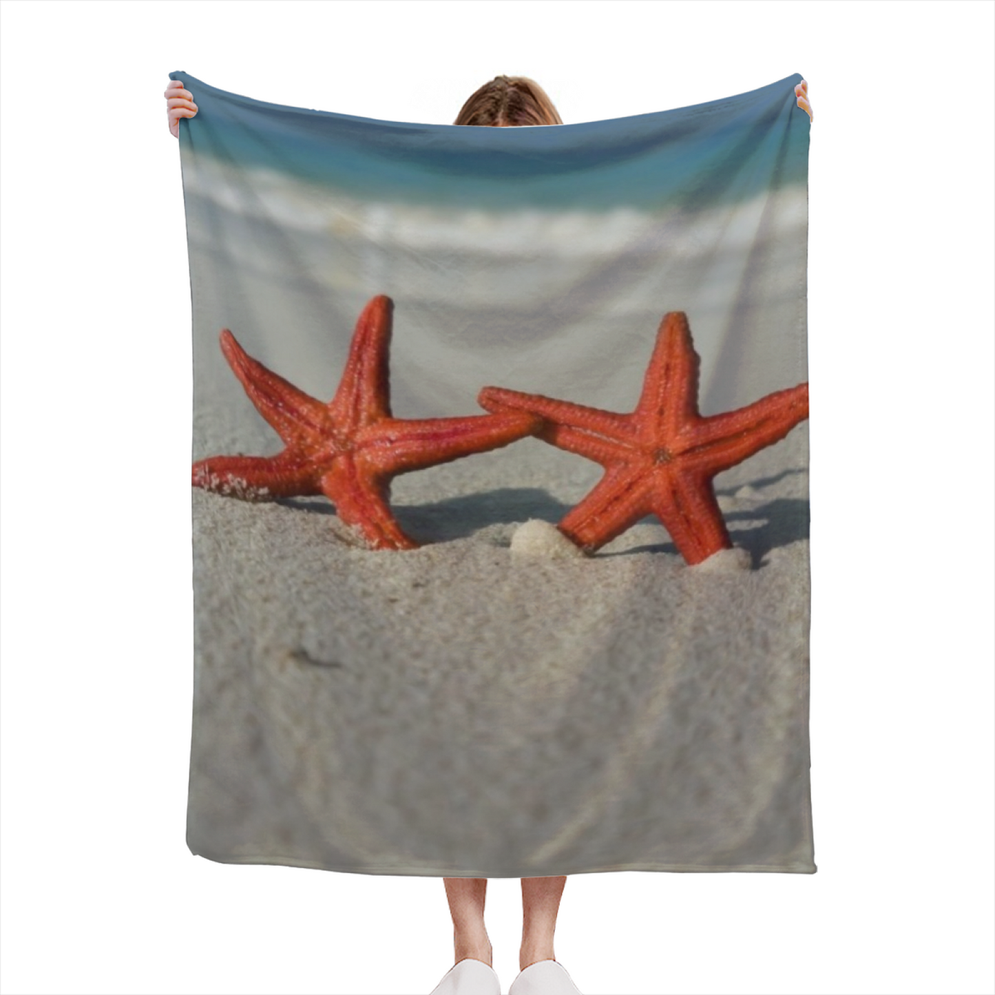 Starfish Beach Flannel Throw Blanket ¨C Red Starfish Coastal Photography