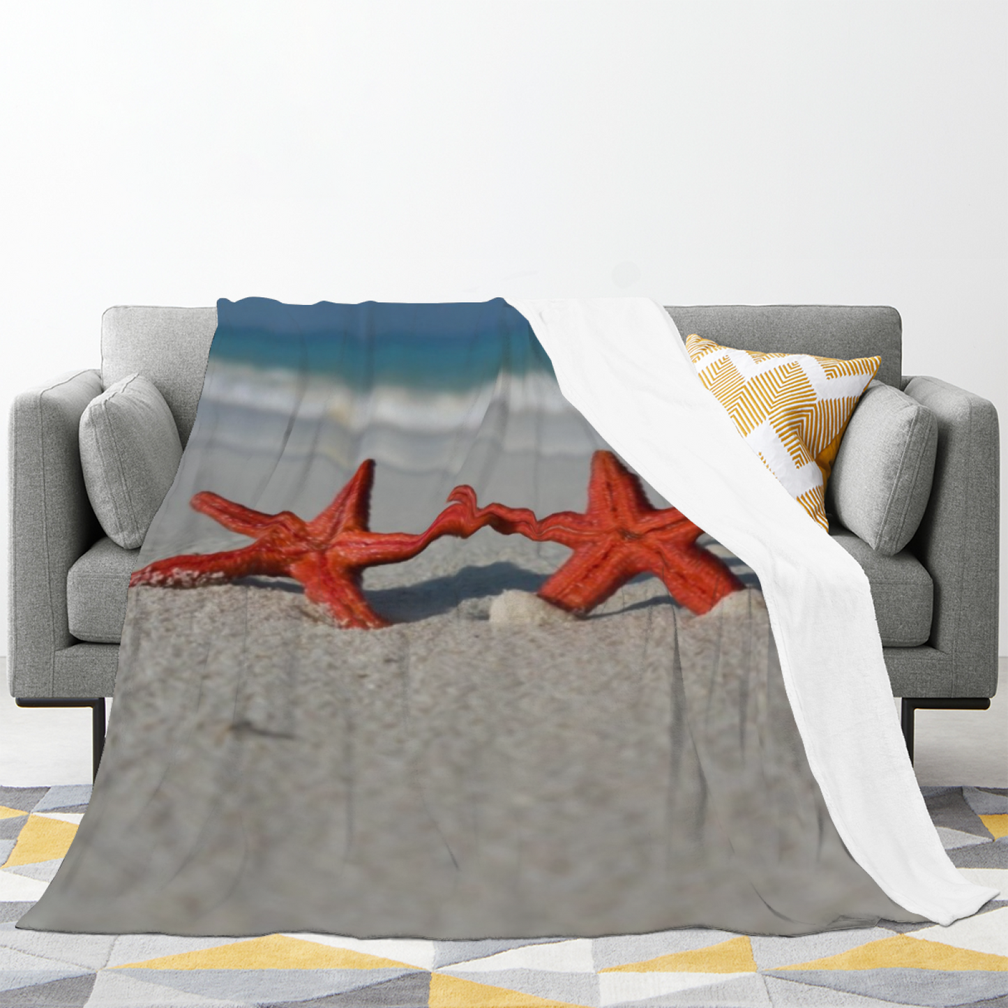 Starfish Beach Flannel Throw Blanket ¨C Red Starfish Coastal Photography