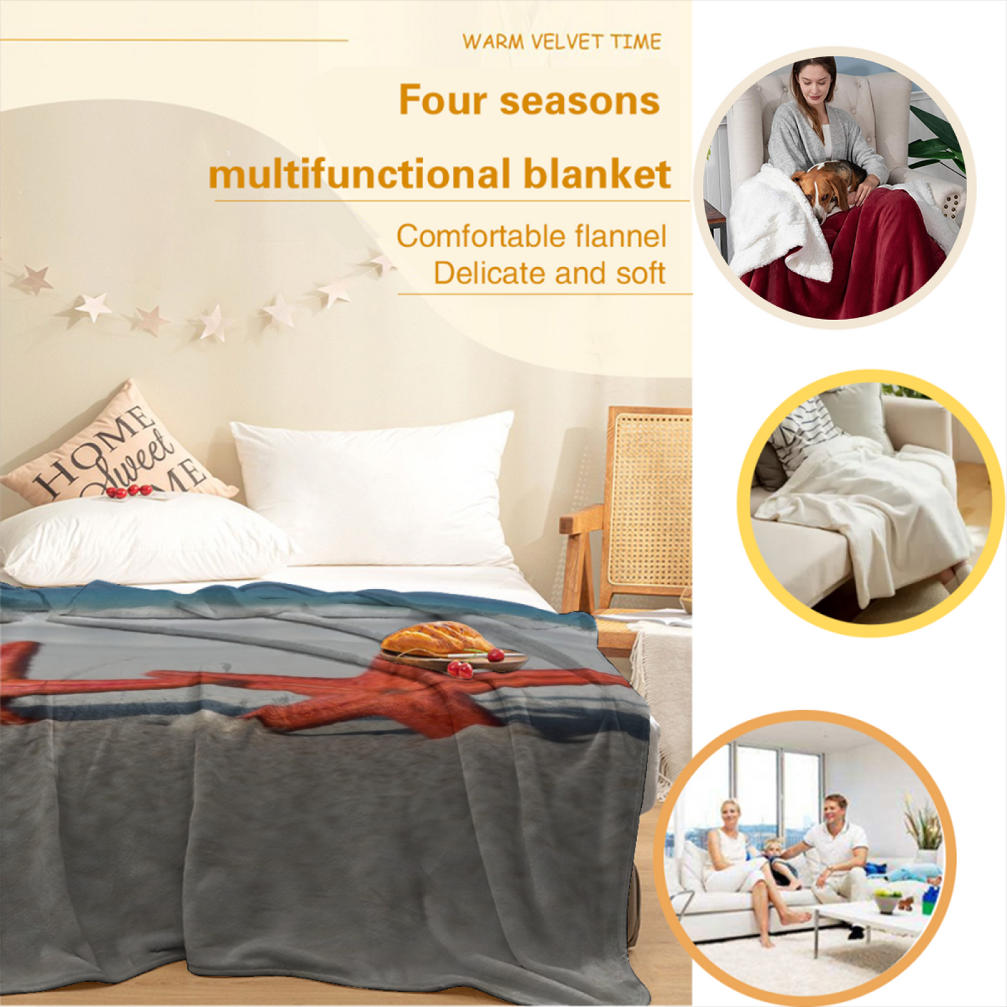 Starfish Beach Flannel Throw Blanket ¨C Red Starfish Coastal Photography
