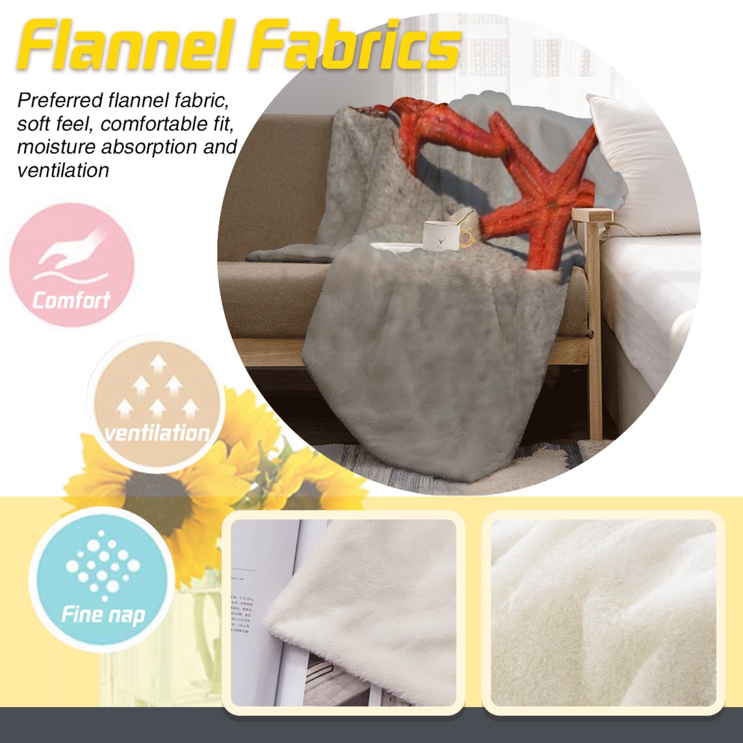 Starfish Beach Flannel Throw Blanket ¨C Red Starfish Coastal Photography
