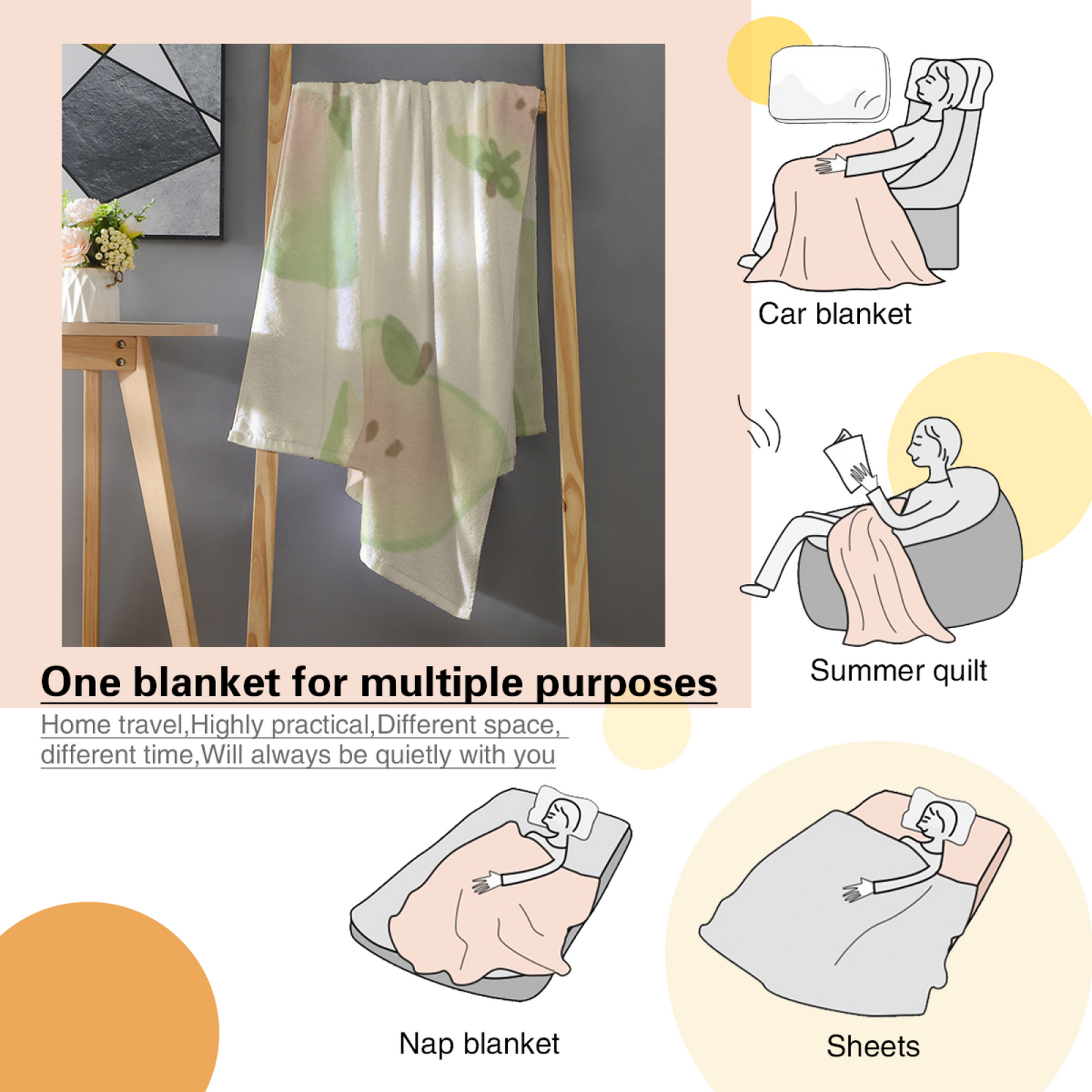 Pastel Apple and Character Flannel Throw Blanket ¨C Soft Green Kawaii Fruit Print