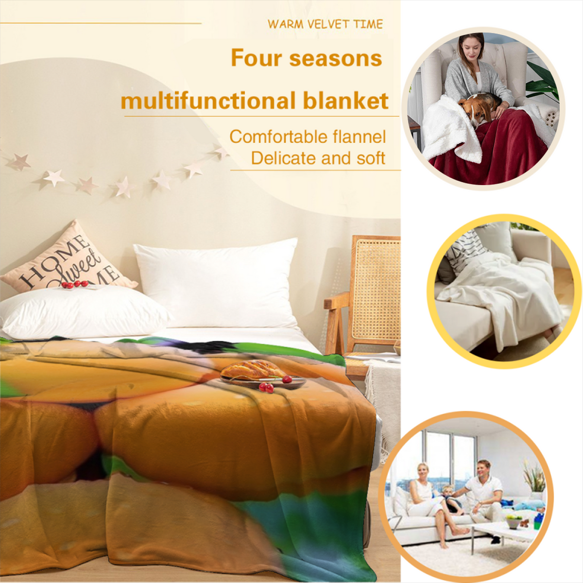 Moonbeam Fable Home Accent Soft Flannel Blanket ¨C Rich Multicolor