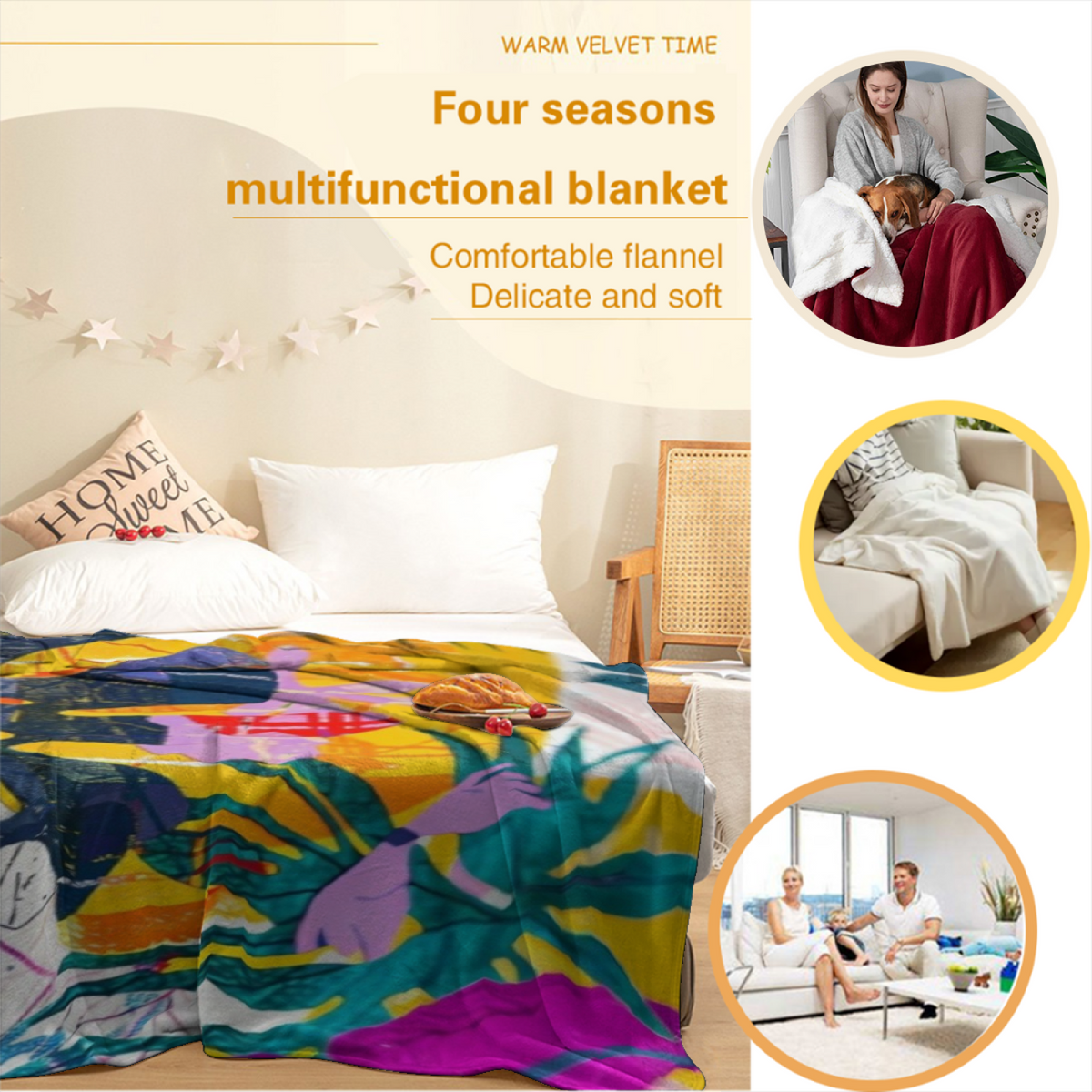 Golden Meadow Soft Neutral Statement Soft Flannel Blanket