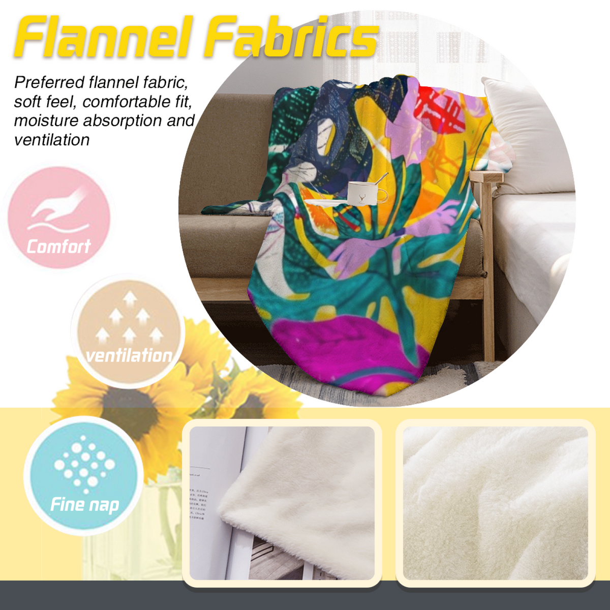 Golden Meadow Soft Neutral Statement Soft Flannel Blanket