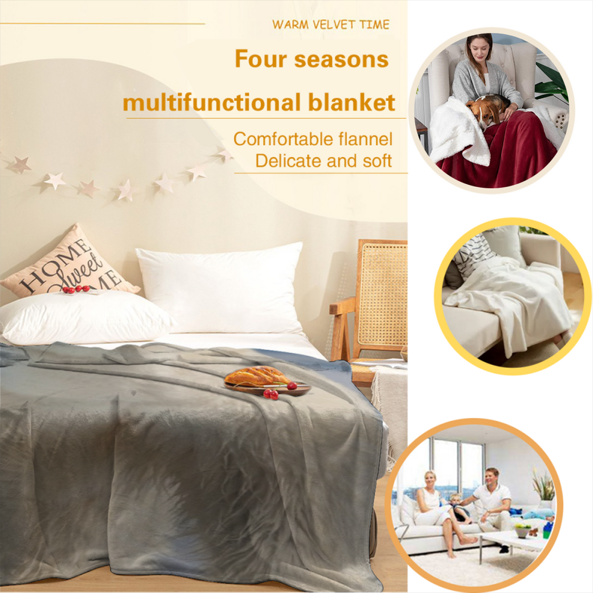 Soft Minimalist Plush Flannel Throw ¨C Marigold Arbor Collection