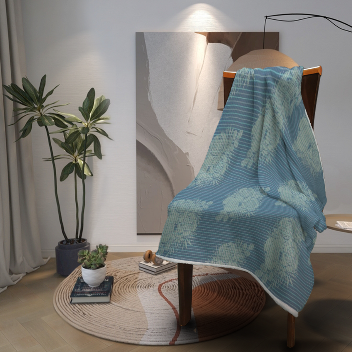 Copper Solstice Muted Sage Art Flannel Throw Blanket