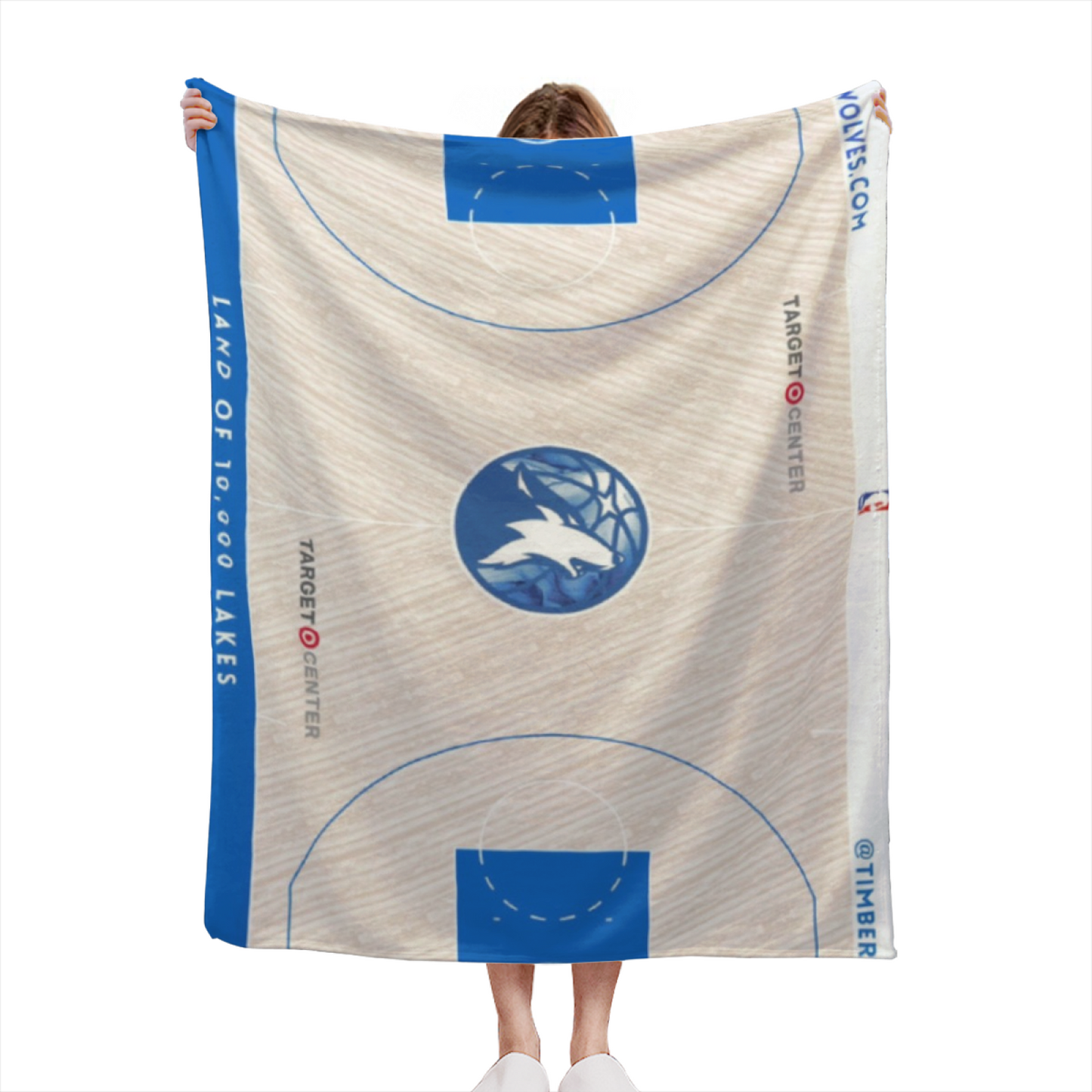 Minnesota Timberwolves-Inspired Basketball Court Flannel Throw Blanket ¨C Blue and White Sports Design