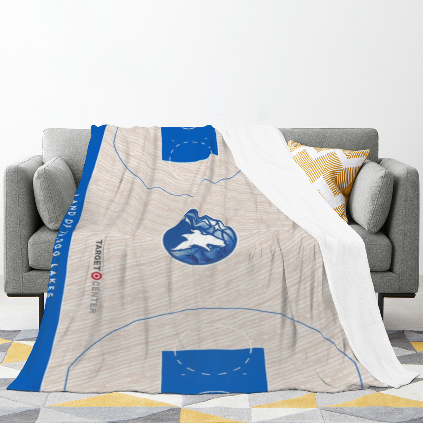Minnesota Timberwolves-Inspired Basketball Court Flannel Throw Blanket ¨C Blue and White Sports Design