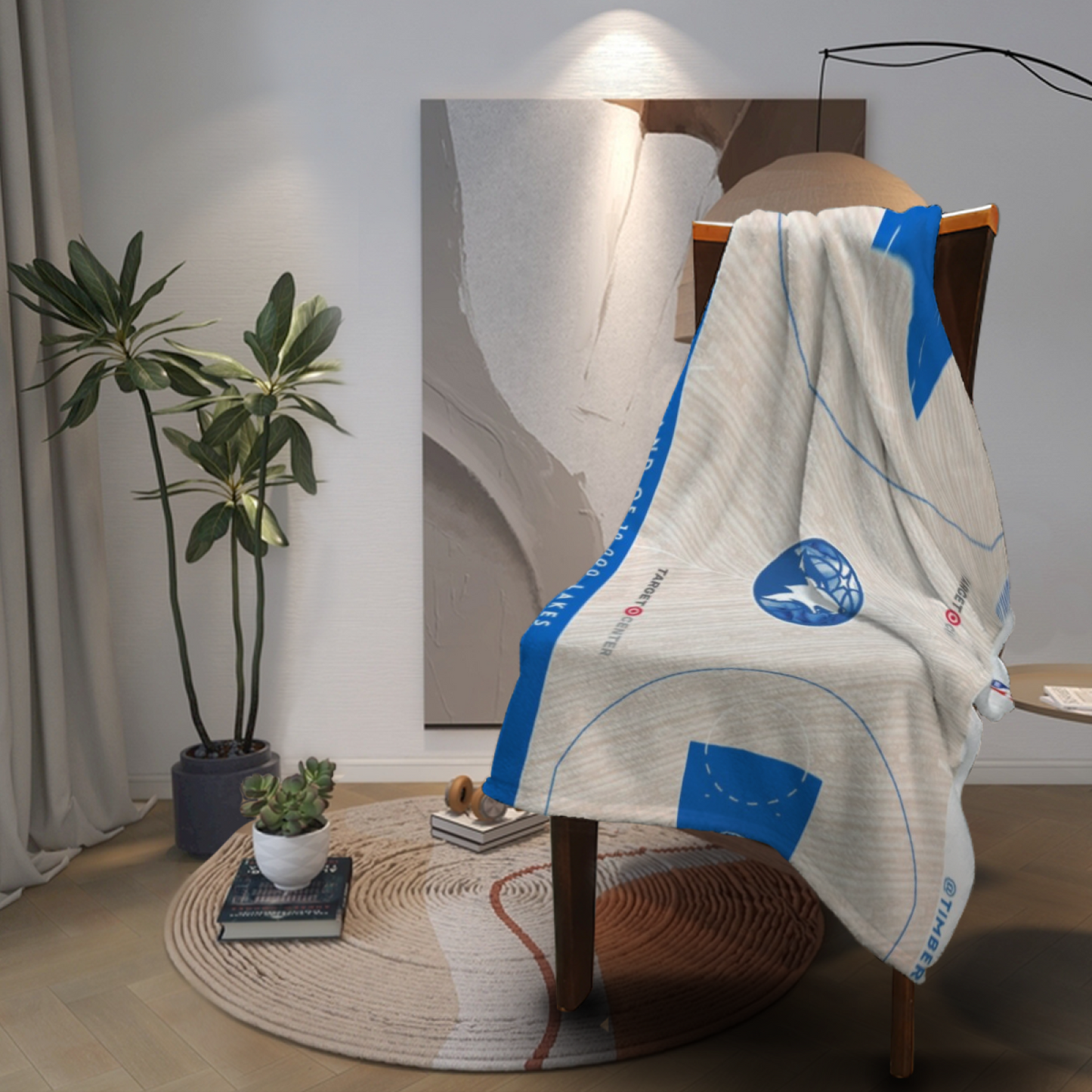Minnesota Timberwolves-Inspired Basketball Court Flannel Throw Blanket ¨C Blue and White Sports Design