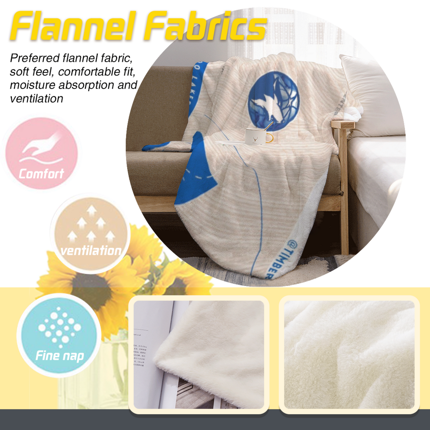 Minnesota Timberwolves-Inspired Basketball Court Flannel Throw Blanket ¨C Blue and White Sports Design