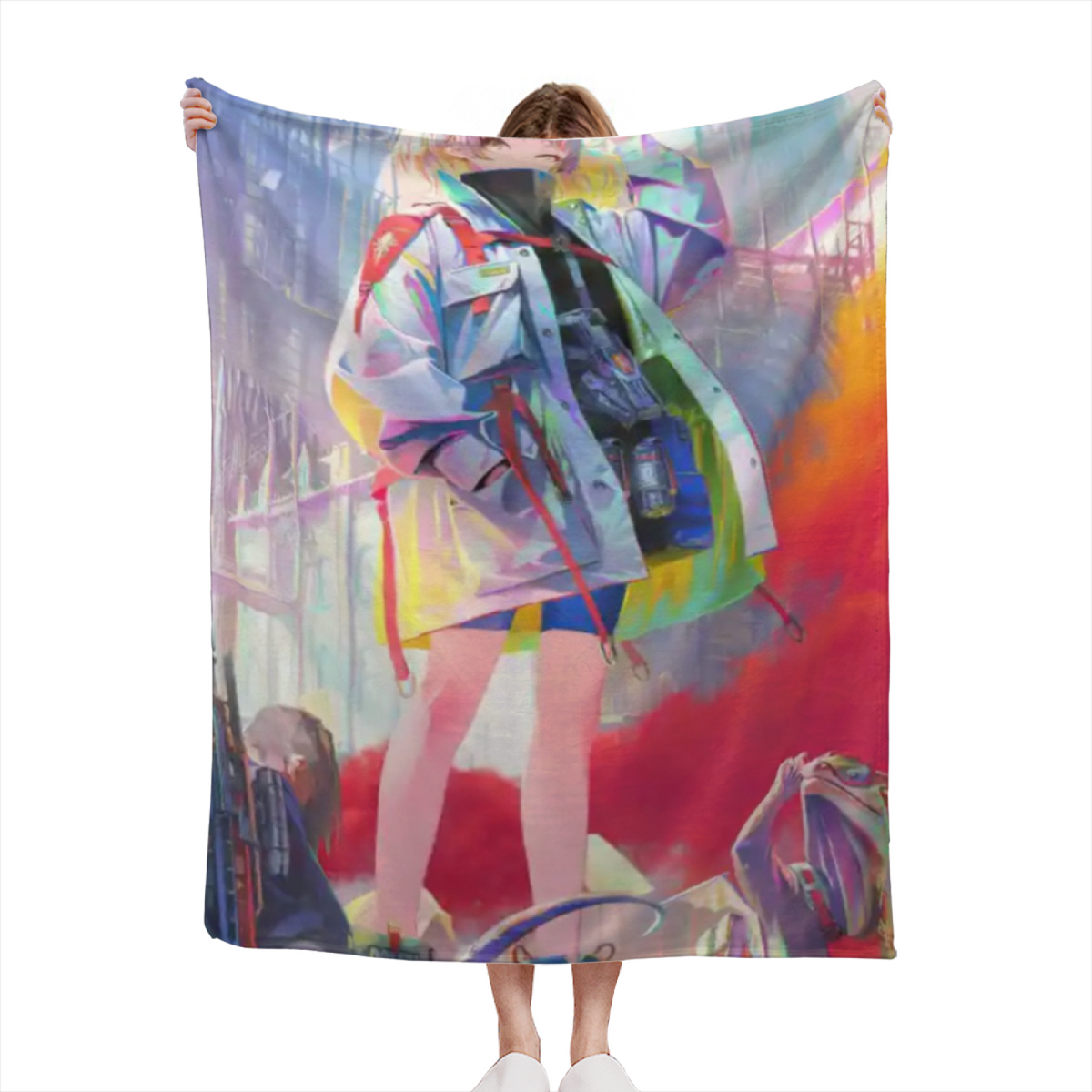 Decorative Flannel Blanket with Watercolor Mosaic Cozy Cottage Artwork