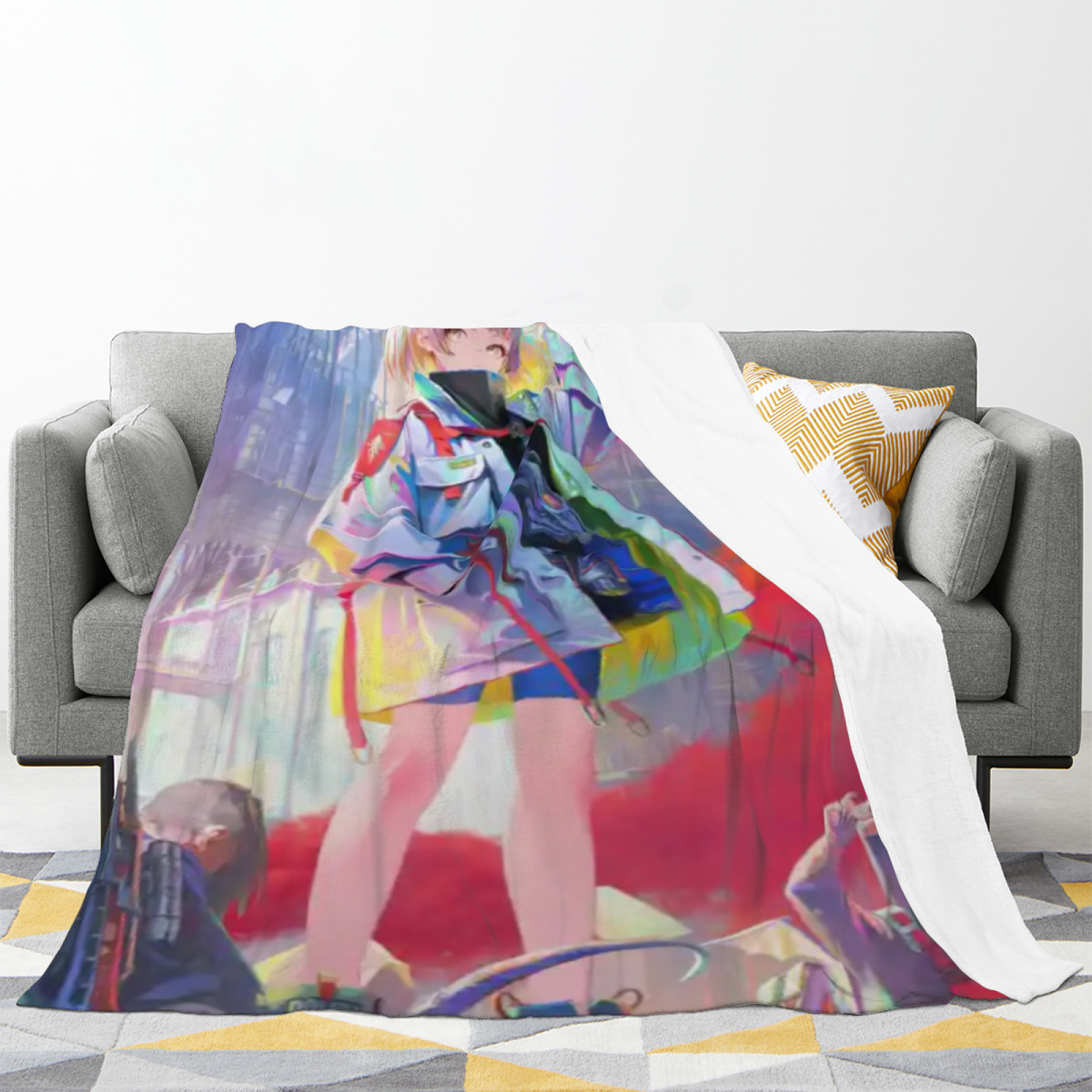 Decorative Flannel Blanket with Watercolor Mosaic Cozy Cottage Artwork
