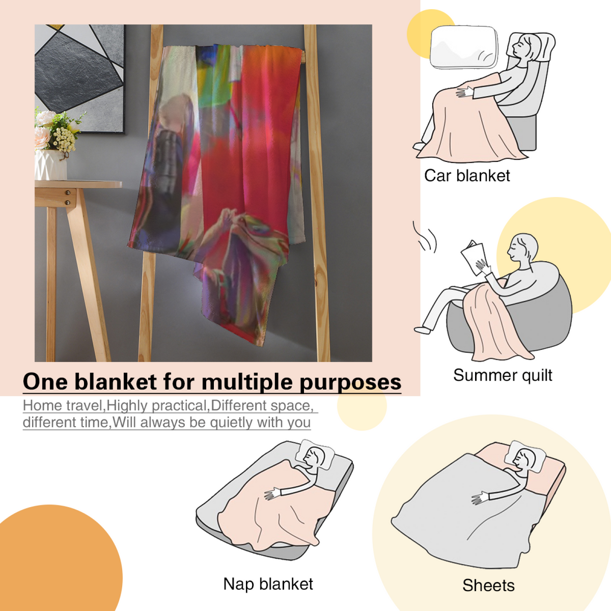 Decorative Flannel Blanket with Watercolor Mosaic Cozy Cottage Artwork