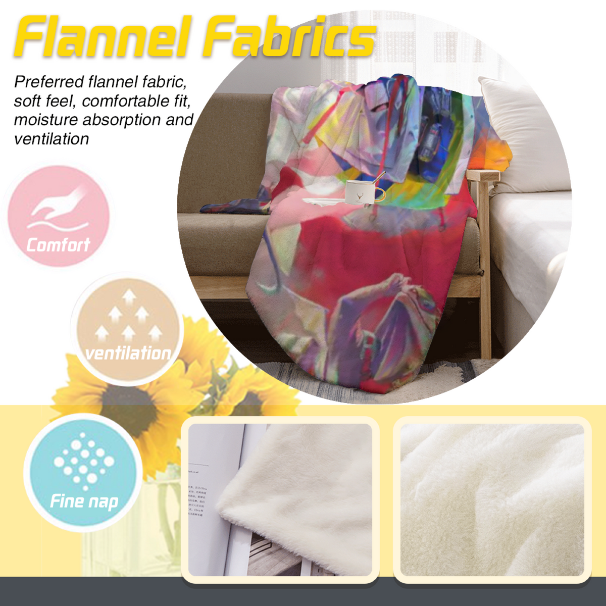 Decorative Flannel Blanket with Watercolor Mosaic Cozy Cottage Artwork