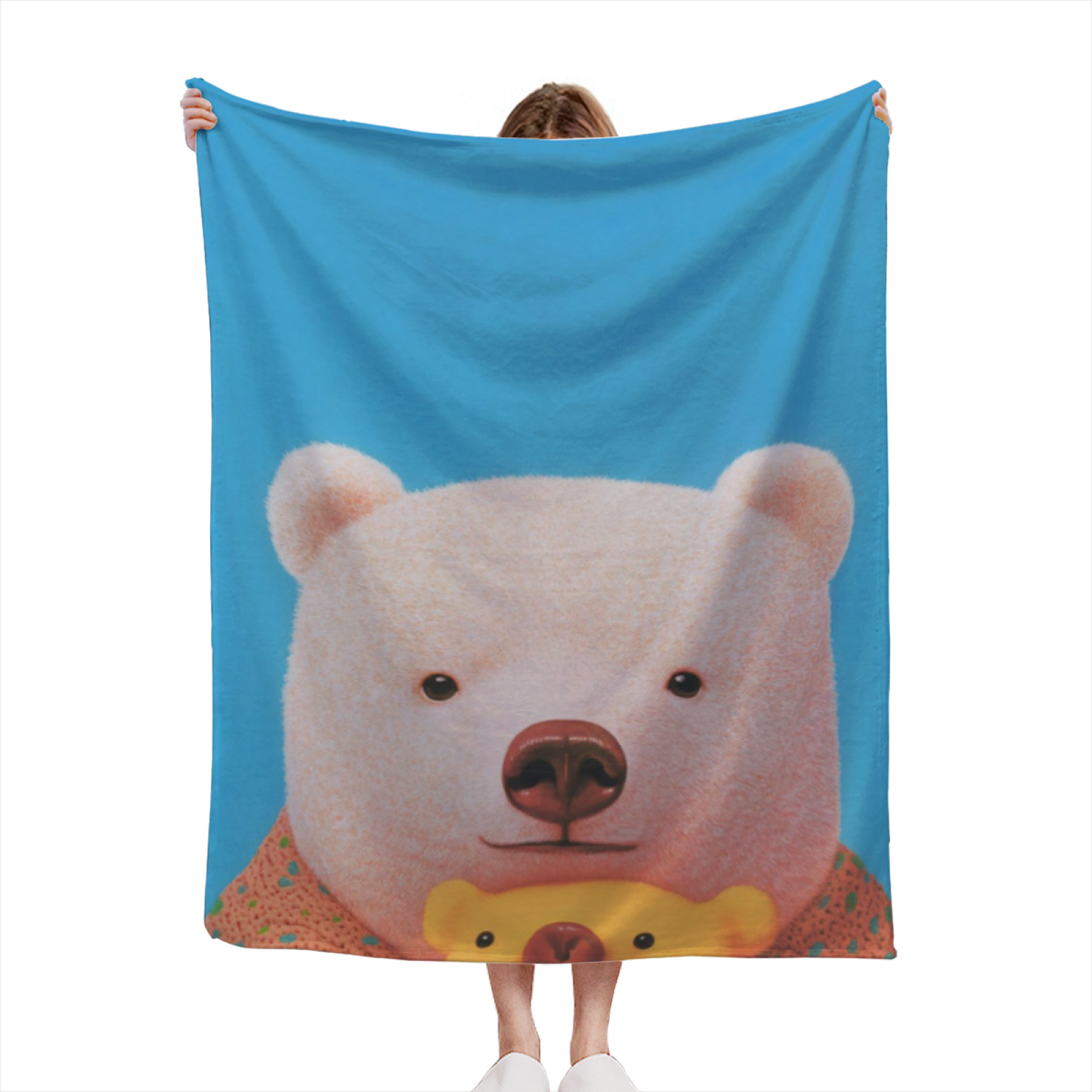 Cute Teddy Bear Flannel Throw Blanket ¨C Blue Background Adorable Animal Design